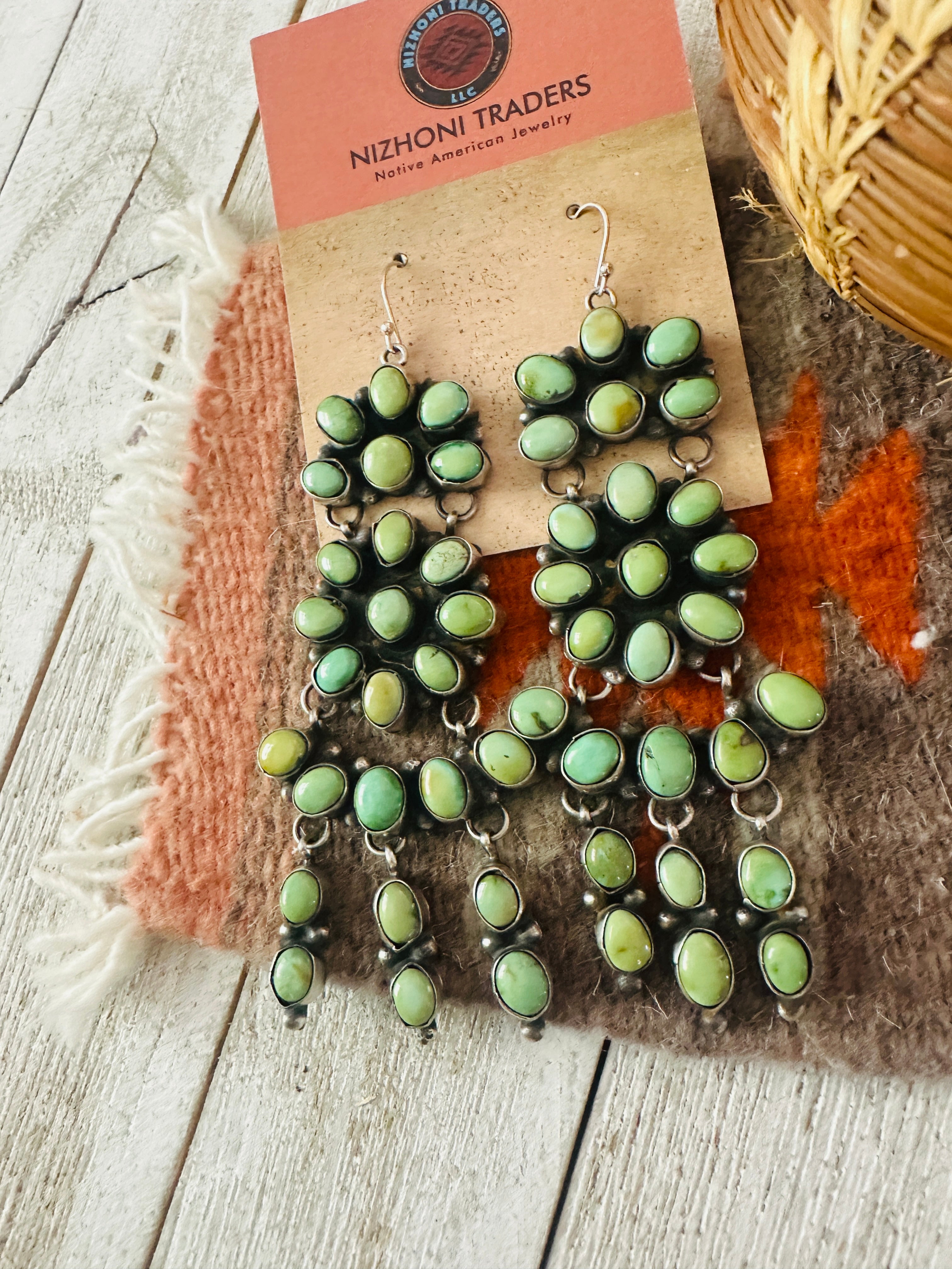 Handcrafted Carico Lake Turquoise & Sterling Silver Cluster Dangle Earrings by Ella Peter