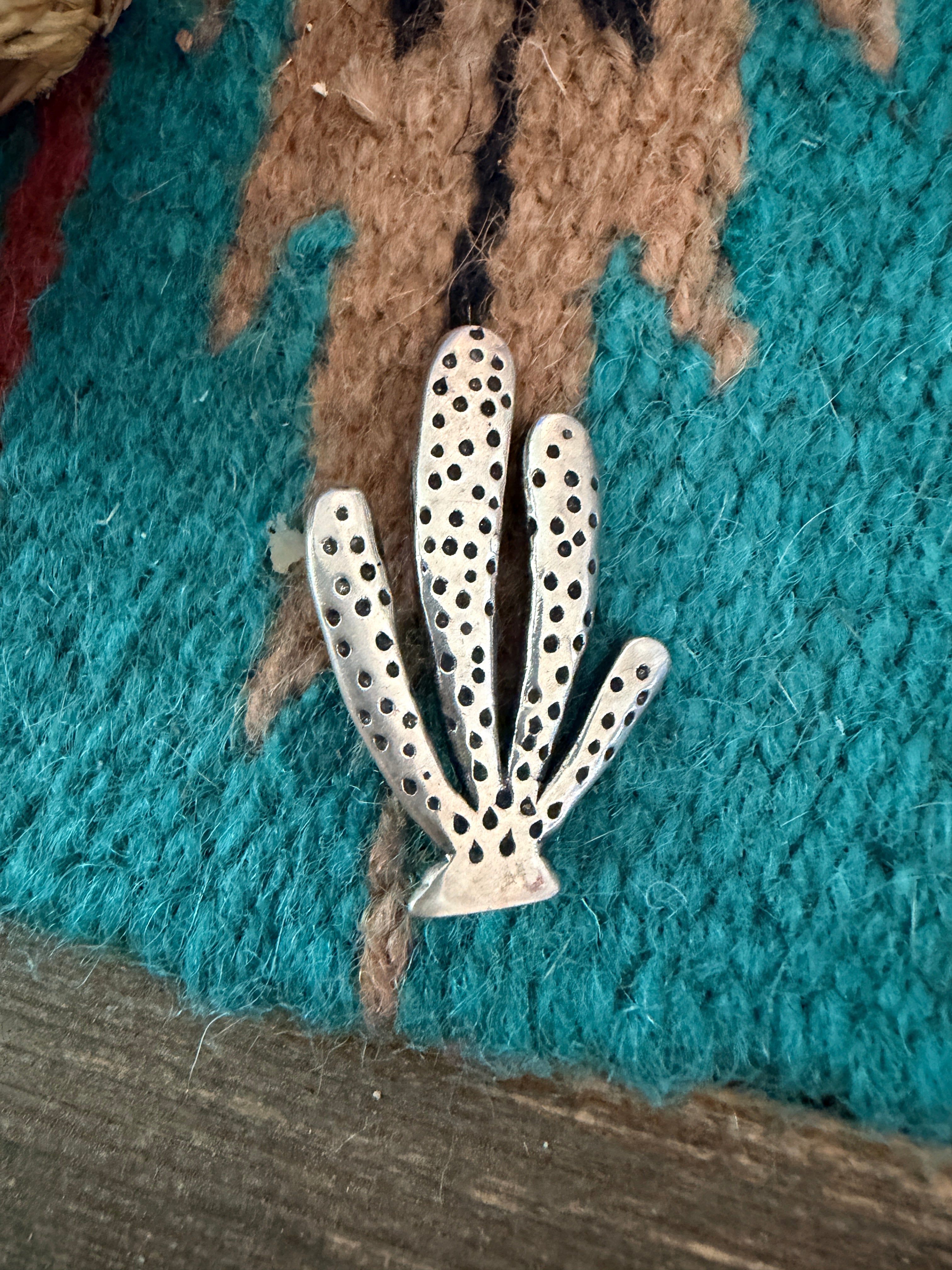 Old Pawn Handcrafted Sterling Silver Cactus Brooch