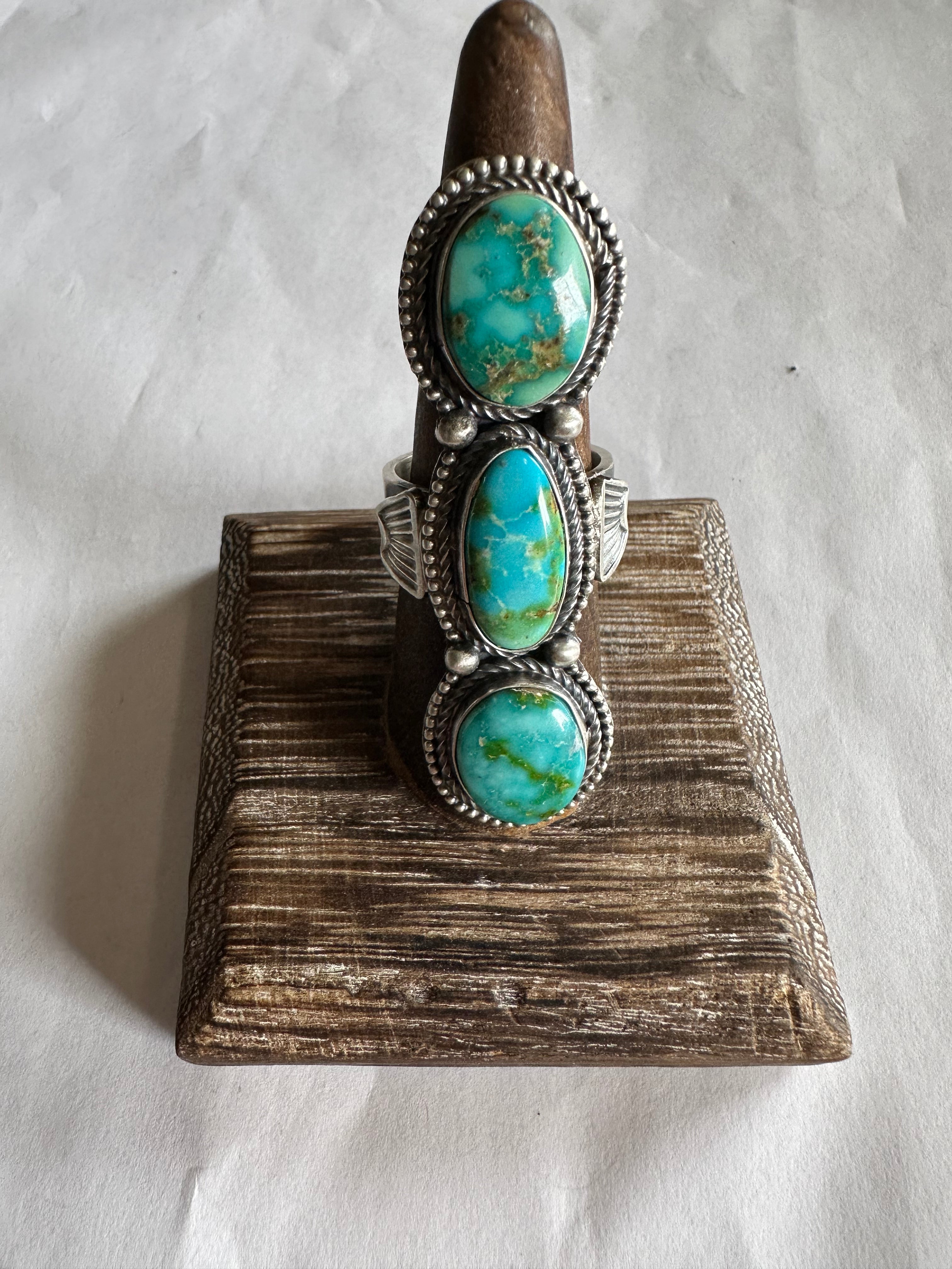 Native American rings set of 3 turquoise silver top navajo