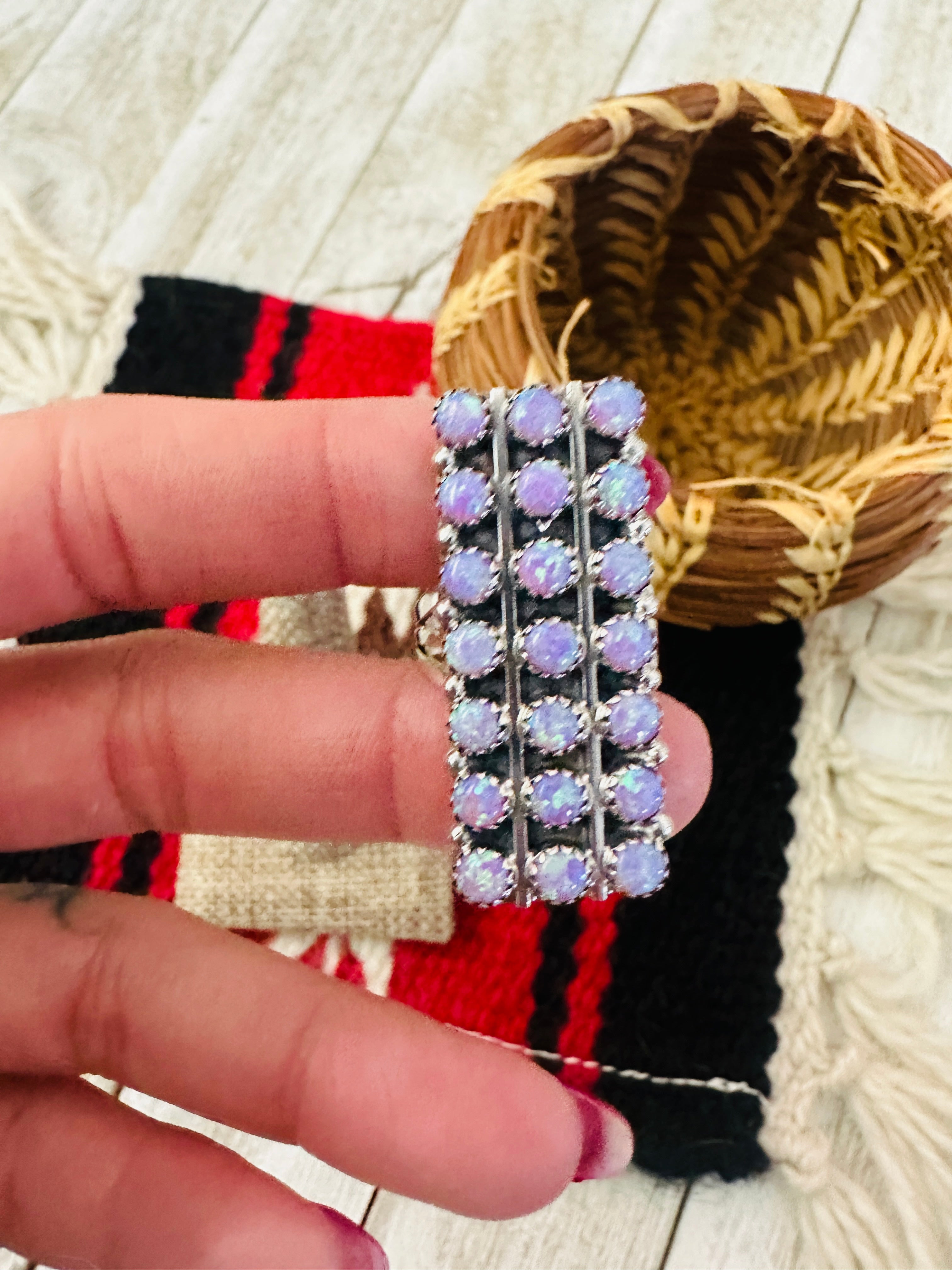 Handcrafted Purple Opal & Sterling Silver Cluster Ring