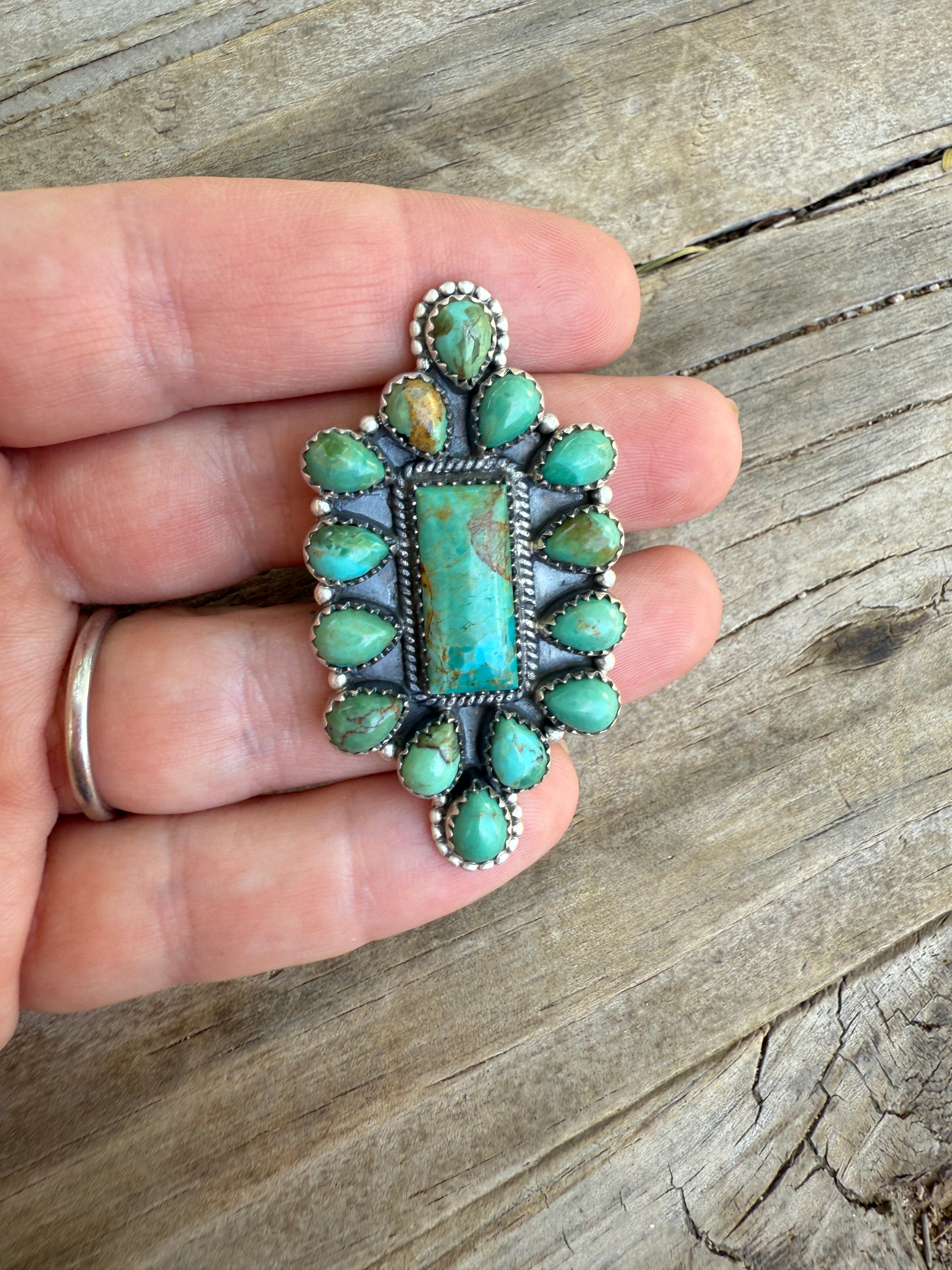 Handmade Kingman Turquoise Sterling Silver Adjustable Statement Ring