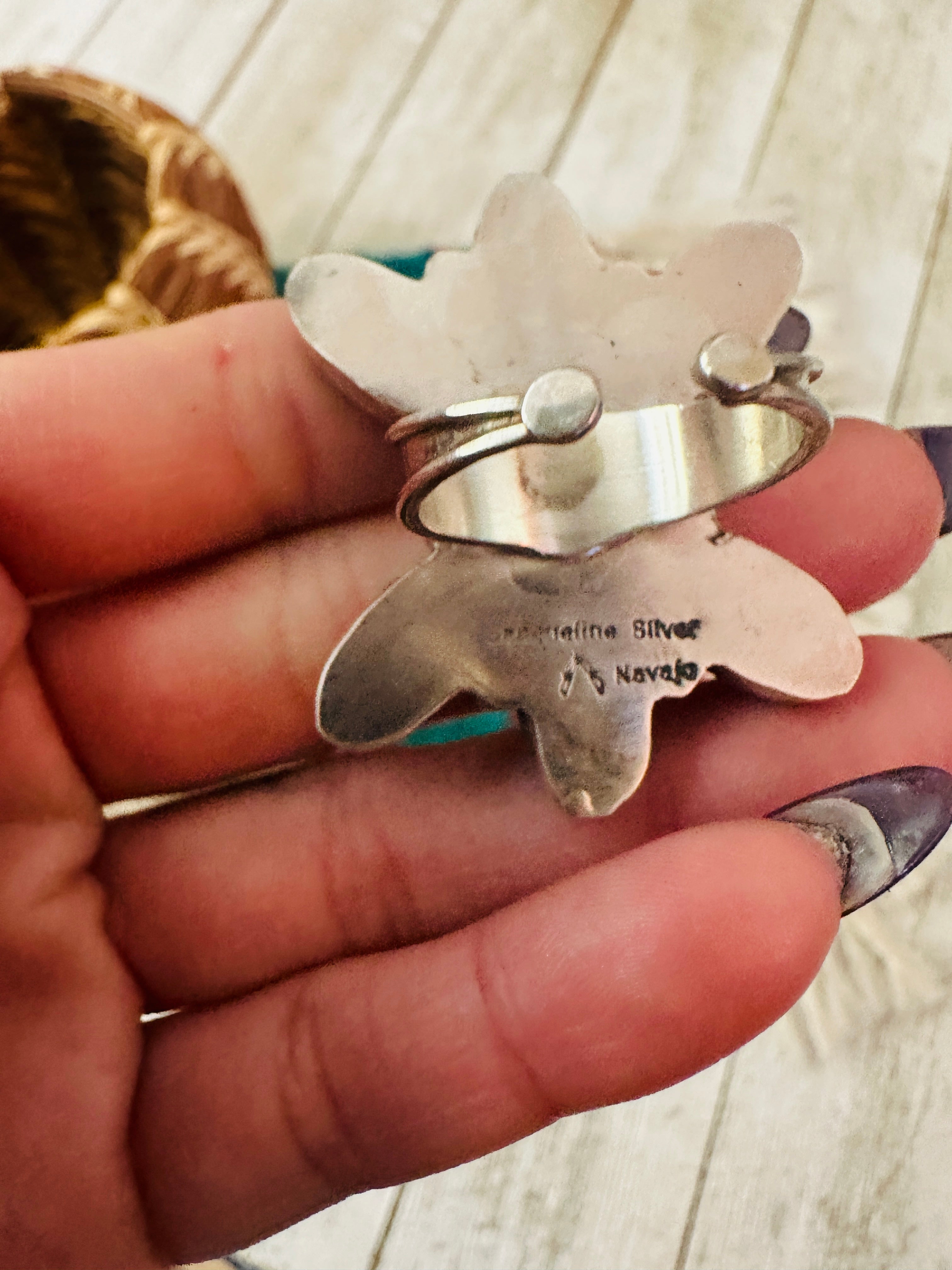 Handcrafted Onyx, Spiny Oyster & Sterling Silver Adjustable Ring by Jacqueline Silver