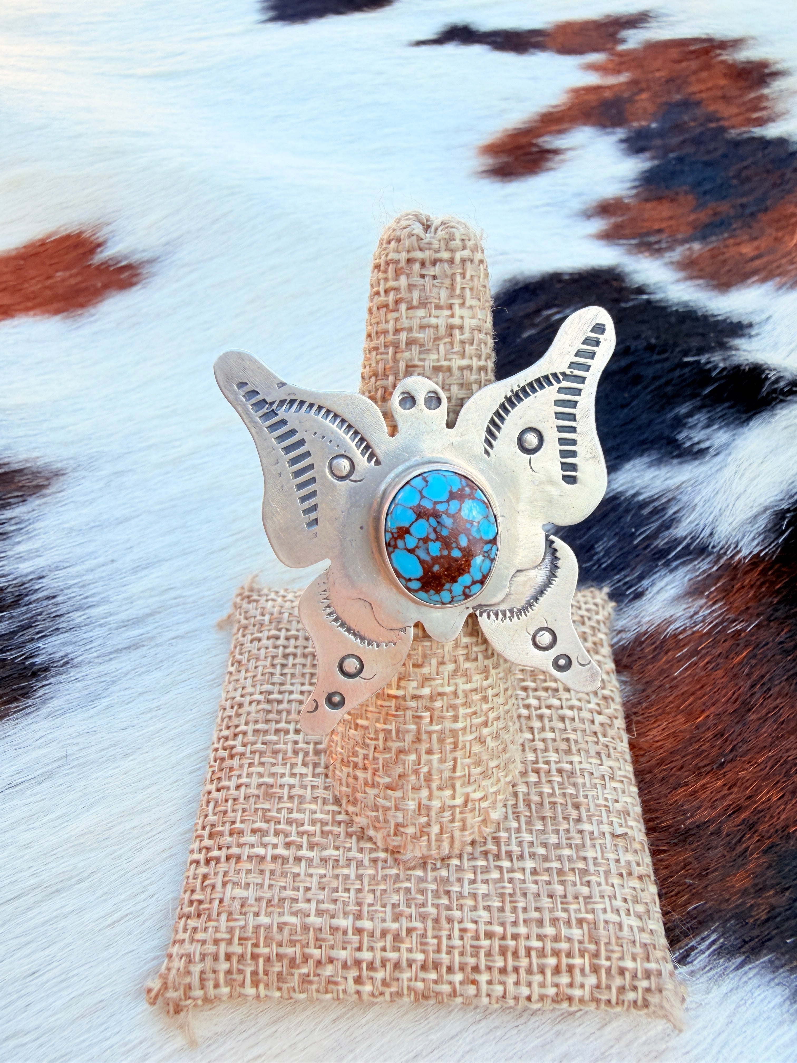 Handcrafted Turquoise & Sterling Silver Adjustable Butterfly Ring
