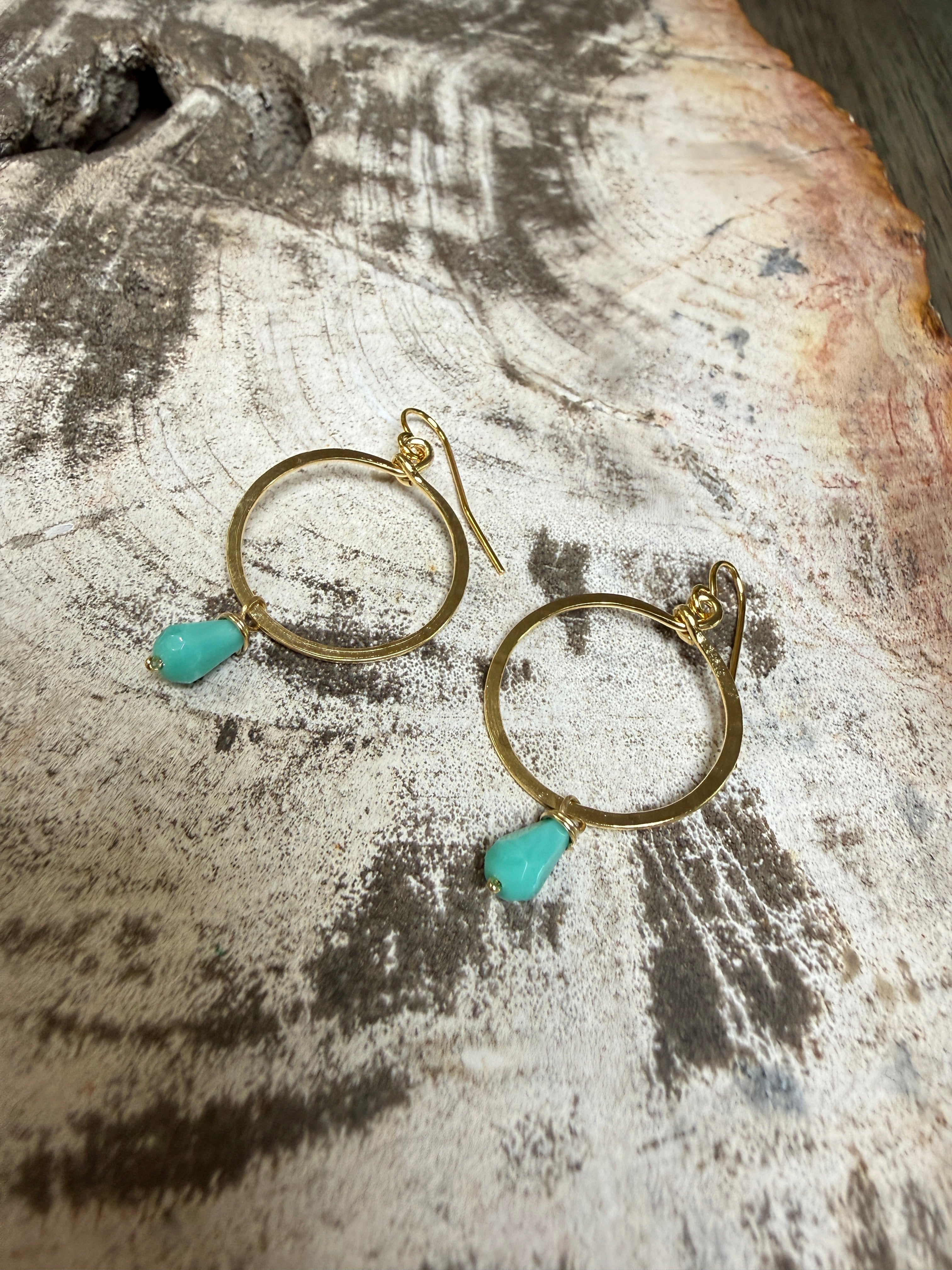 “The Golden Collection” Small Hoop Handmade Turquoise Beaded & 14k Gold Plated Hoop Earrings