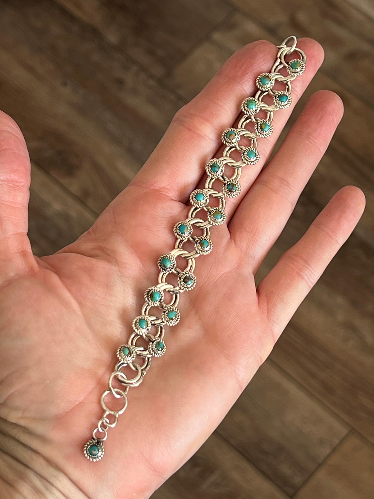 Handcrafted Sterling and Snake Eye Turquoise Link Necklace, Bracelet & Earrings by Dillon Cheama
