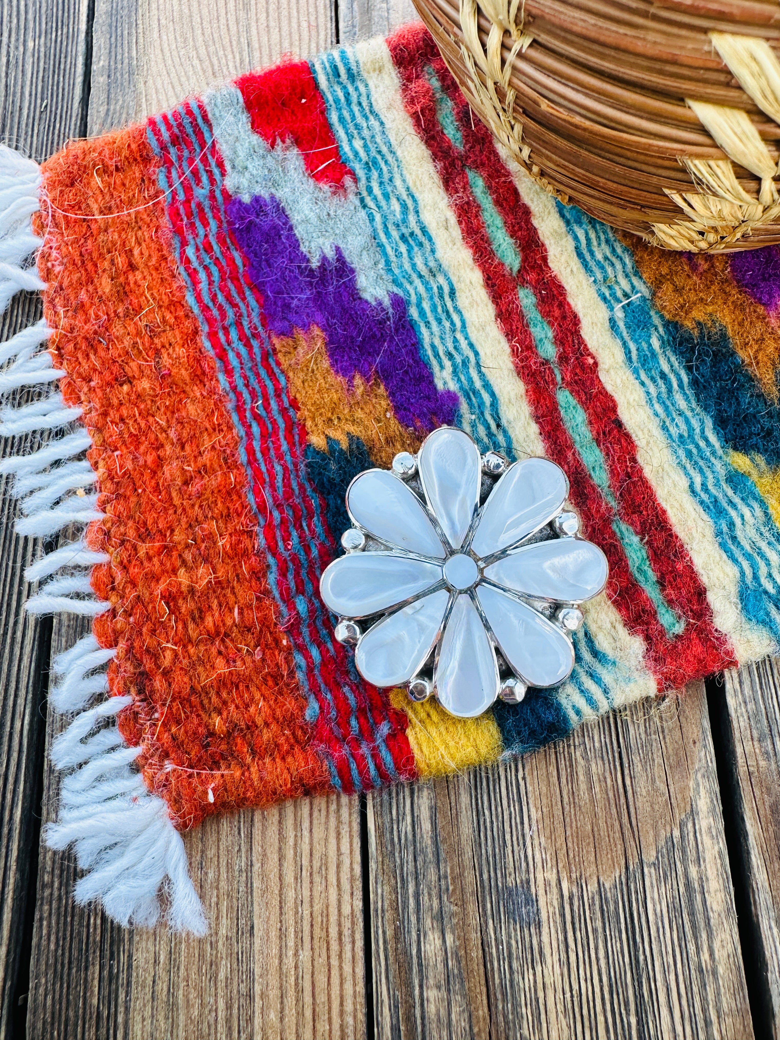 Handcrafted Sterling Silver and Mother of Pearl Brooch/ Pendant