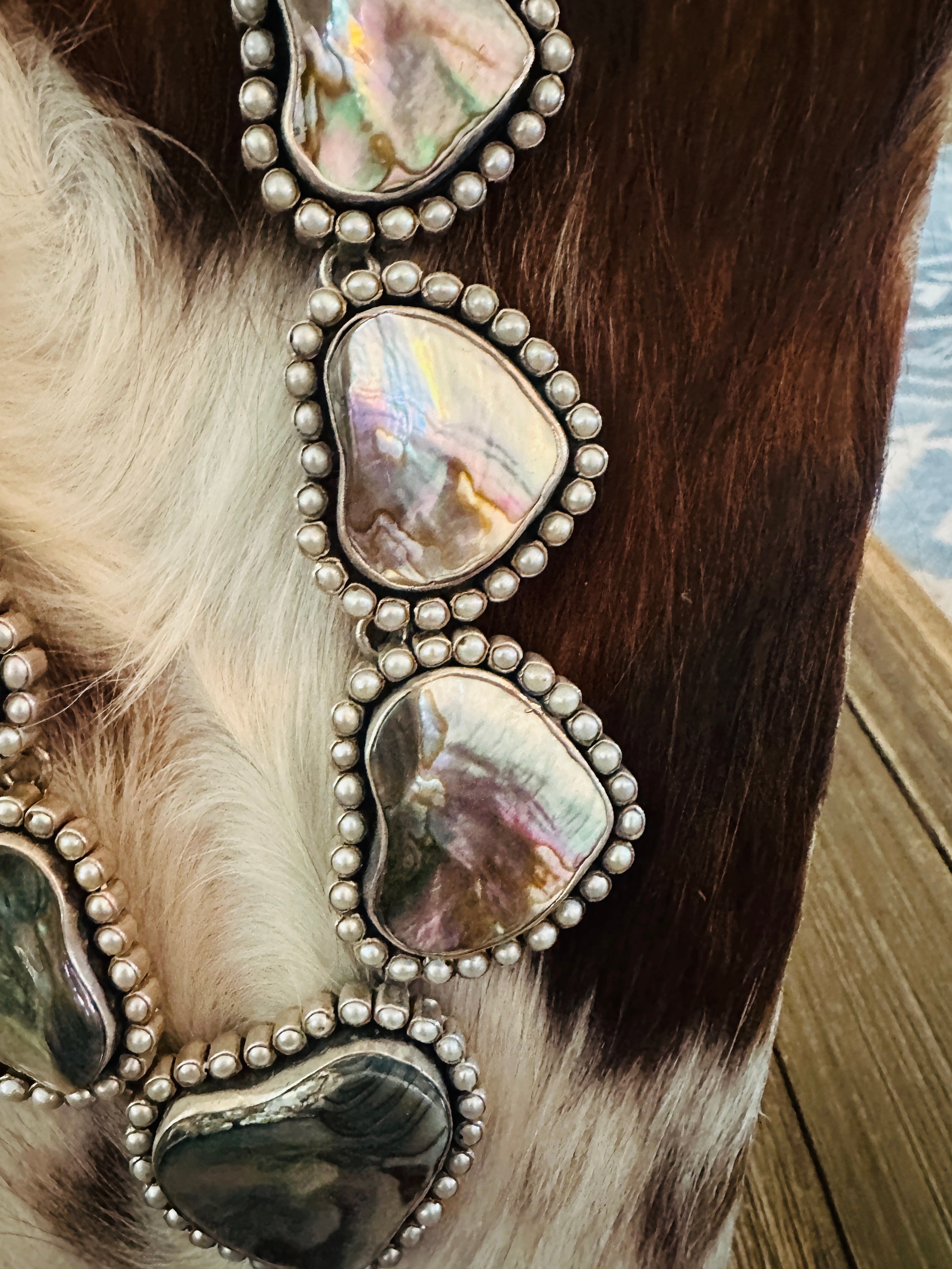 Handcrafted Abalone, Mother of Pearl & Sterling Silver Heart Necklace by Federico Jimenez