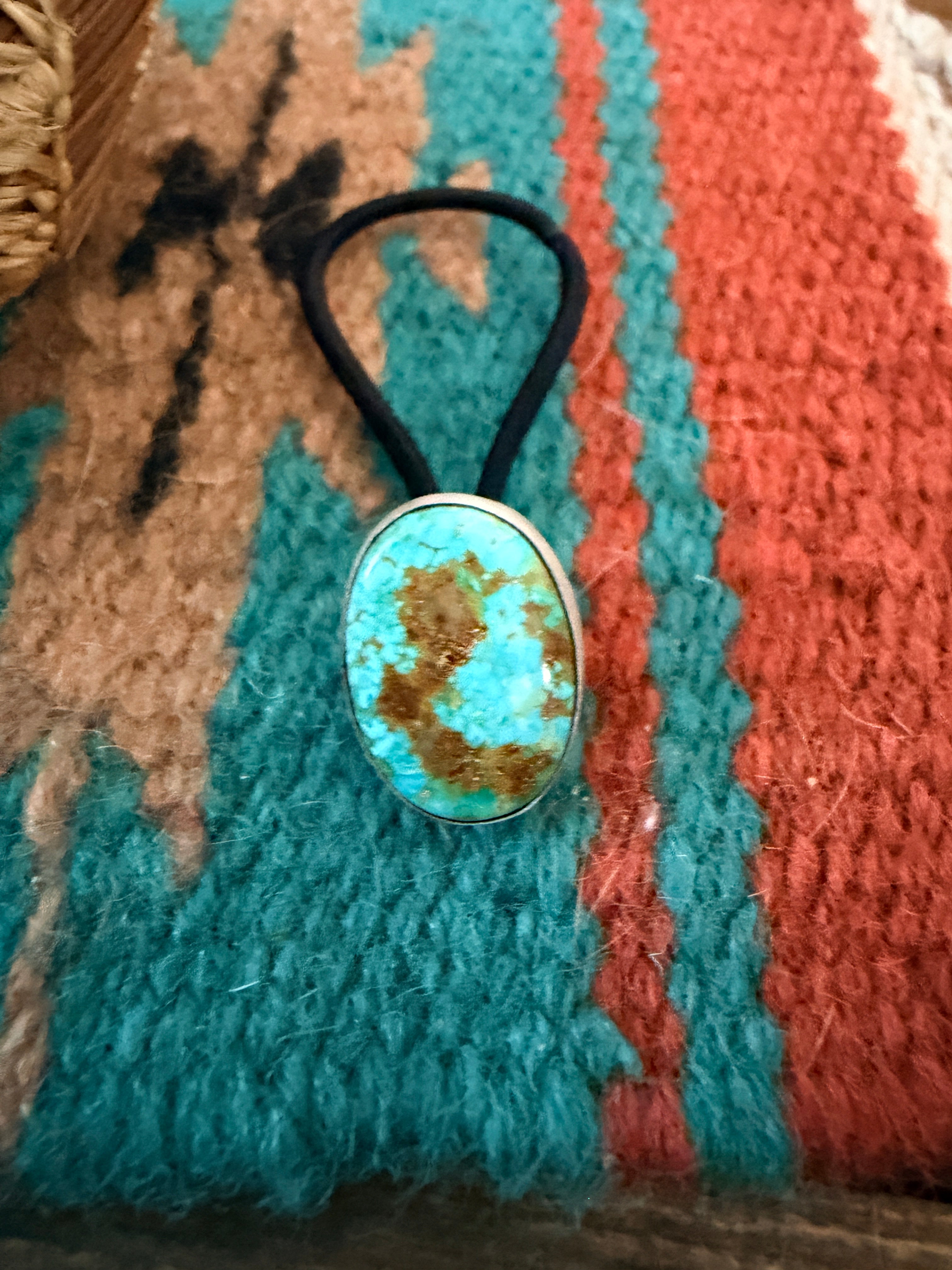 Handcrafted Turquoise & Sterling Silver Hair Tie