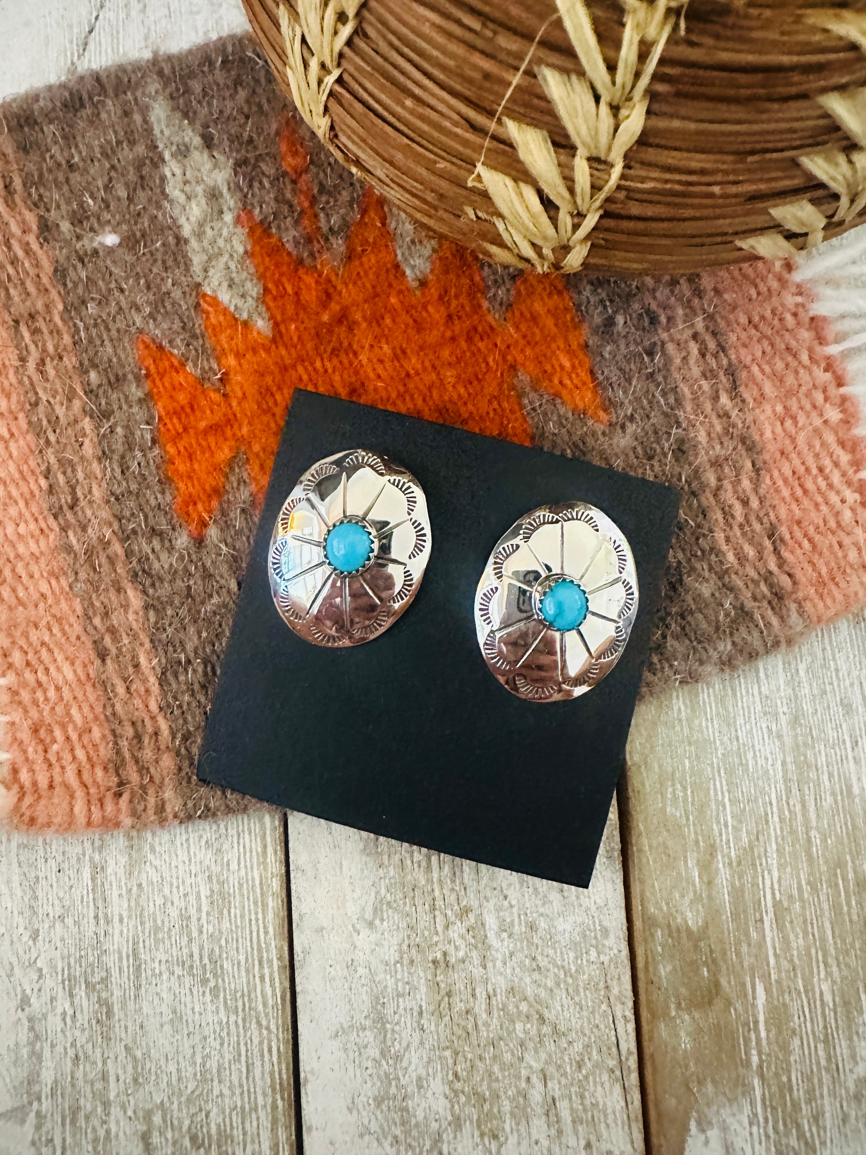 Handcrafted Turquoise & Sterling Silver Concho Post Earrings