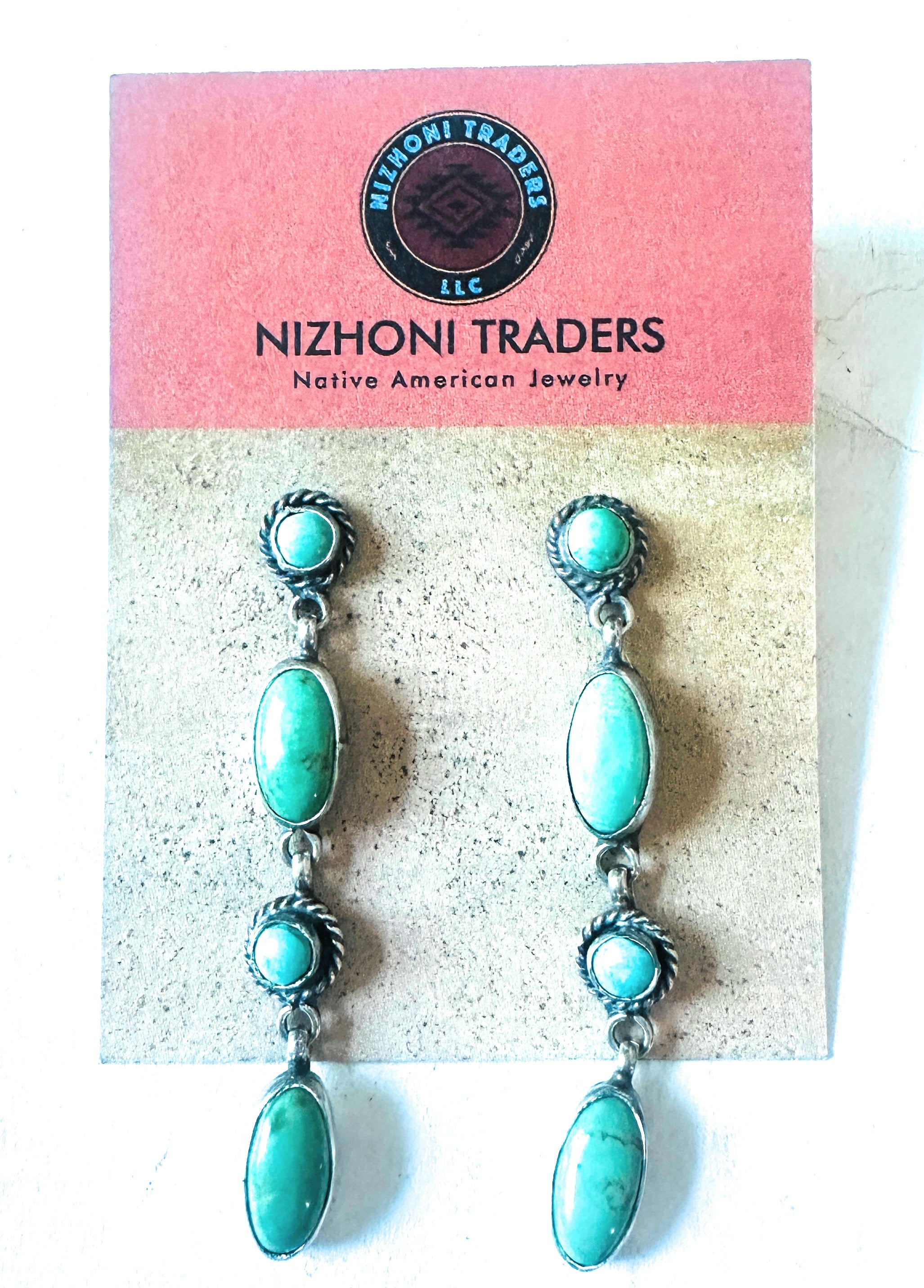 Navajo Turquoise And Sterling Silver Dangle Earrings