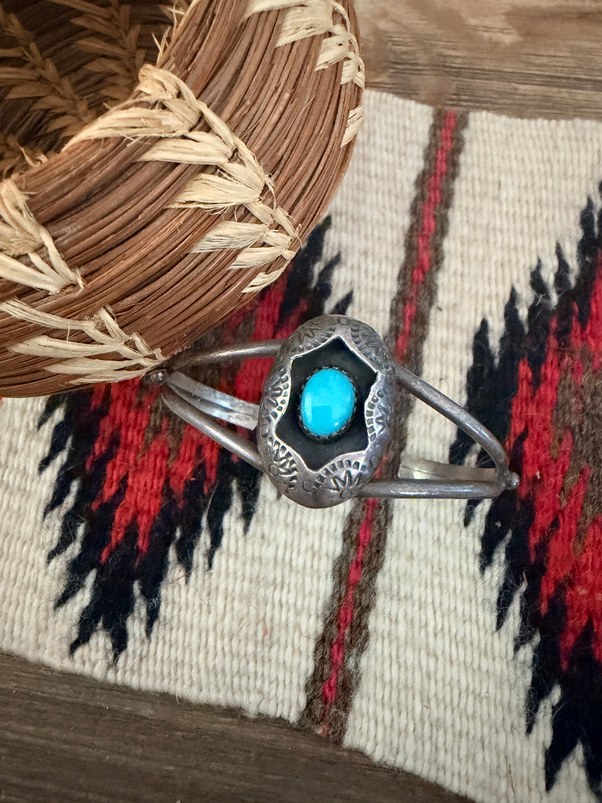 Handcrafted Old Pawn Sterling Silver & Turquoise Cuff Bracelet