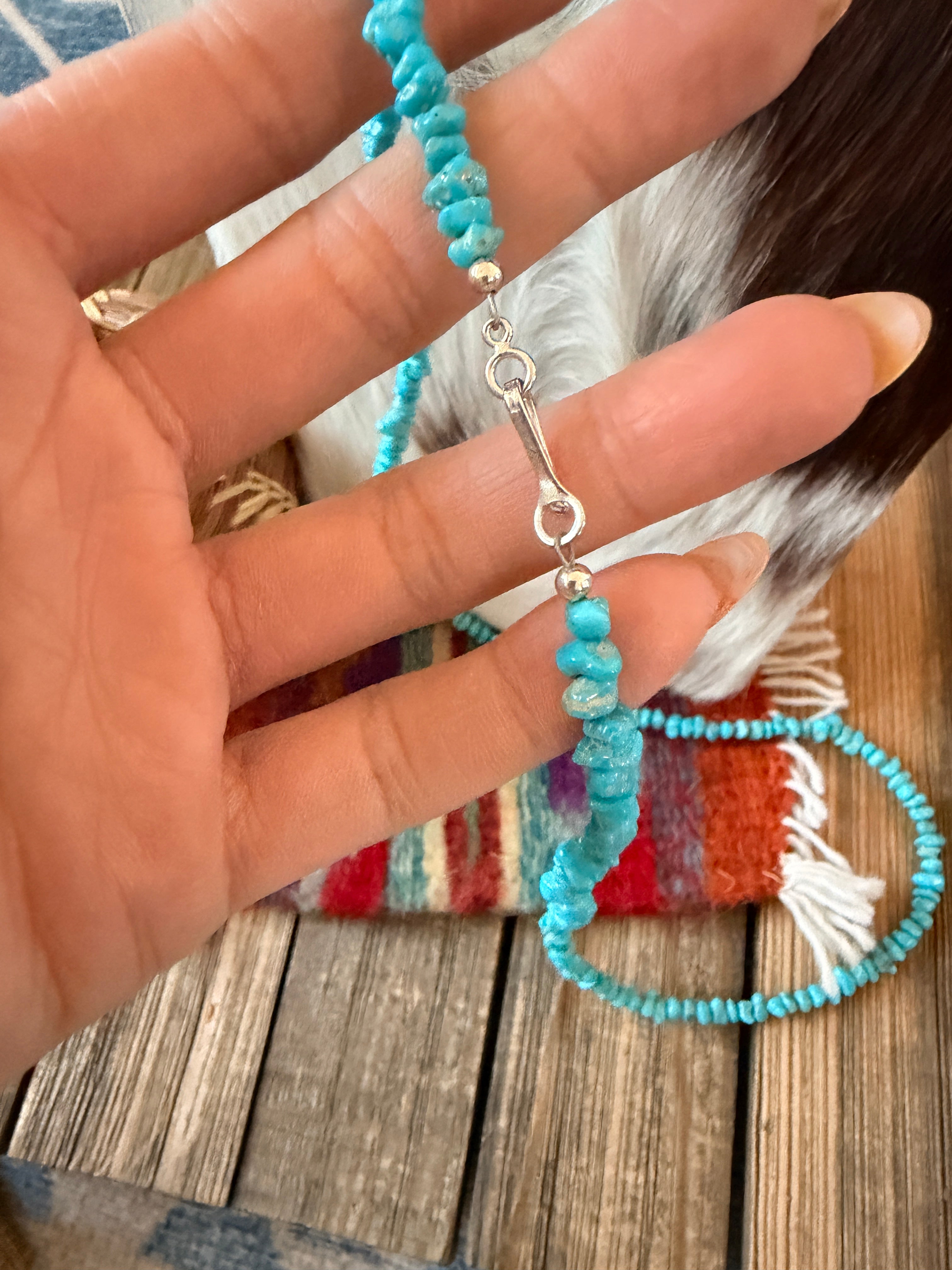 Handcrafted Turquoise & Sterling Silver Beaded 24” Necklace