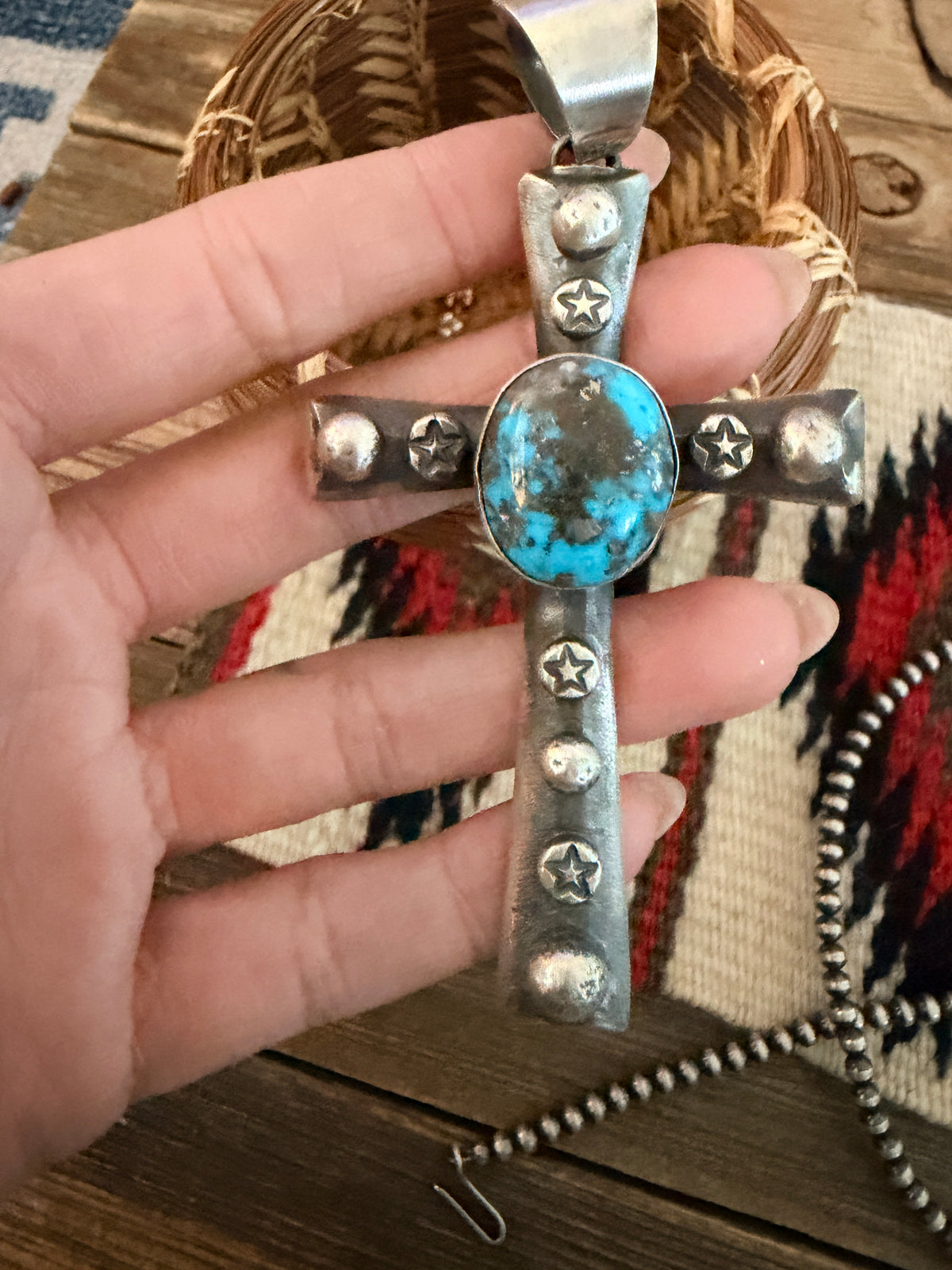 Handcrafted Turquoise & Sterling Silver Cross Pendant by Chimney Butte