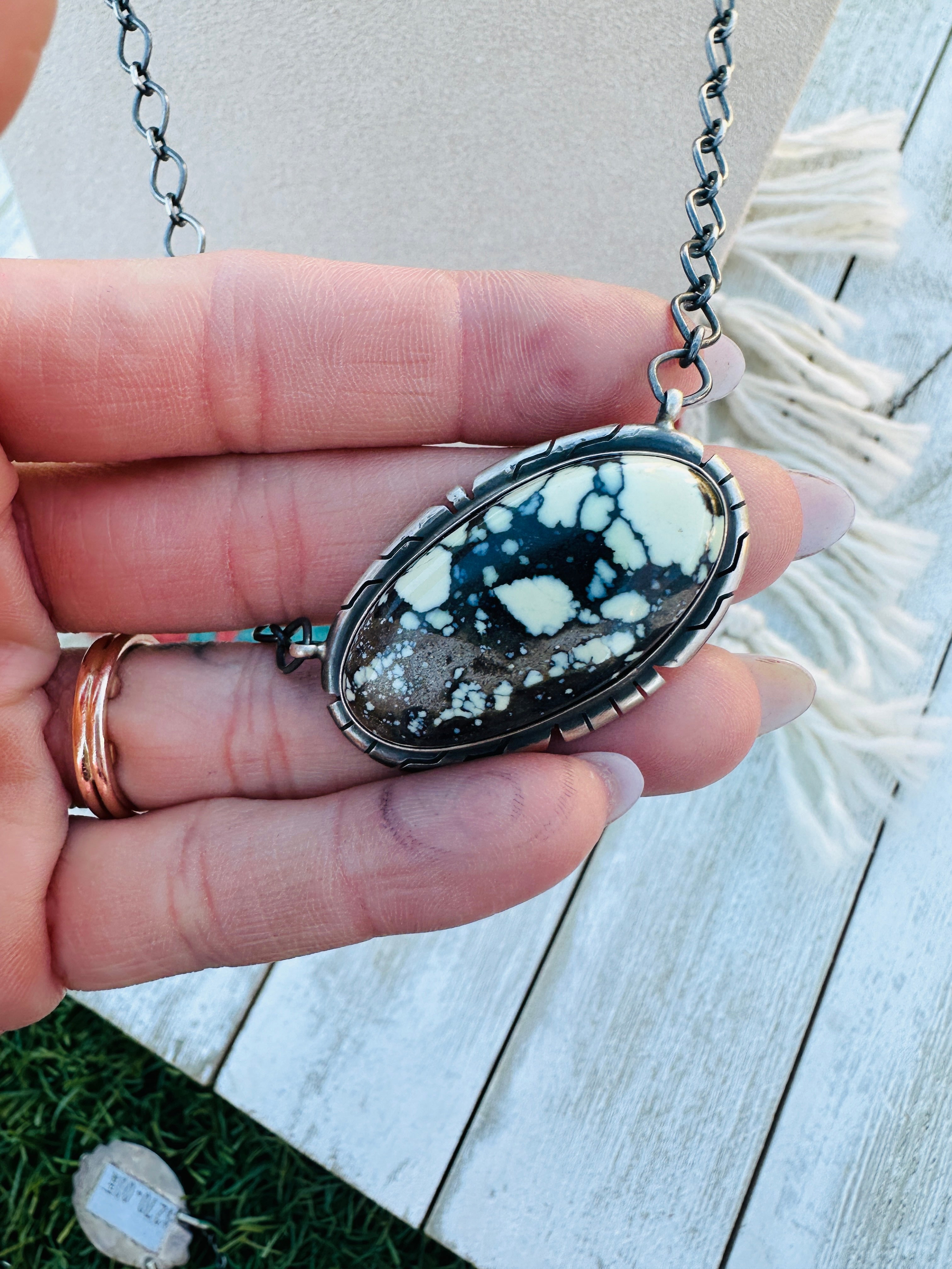 Handcrafted Sterling Silver 18” Link Chain & Tibetan Turquoise Necklace