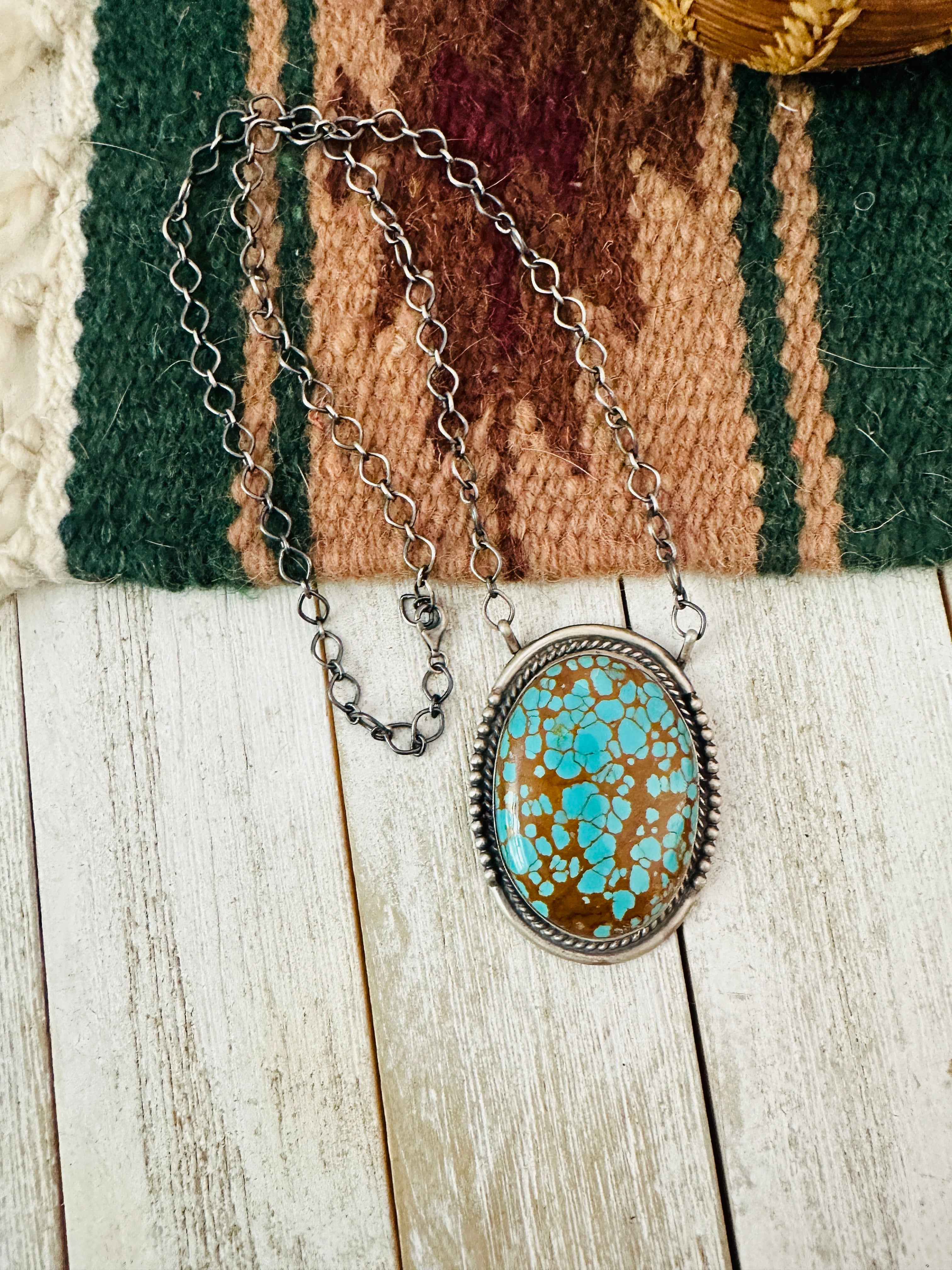 Navajo Sterling Silver & Kingman Web Turquoise Necklace