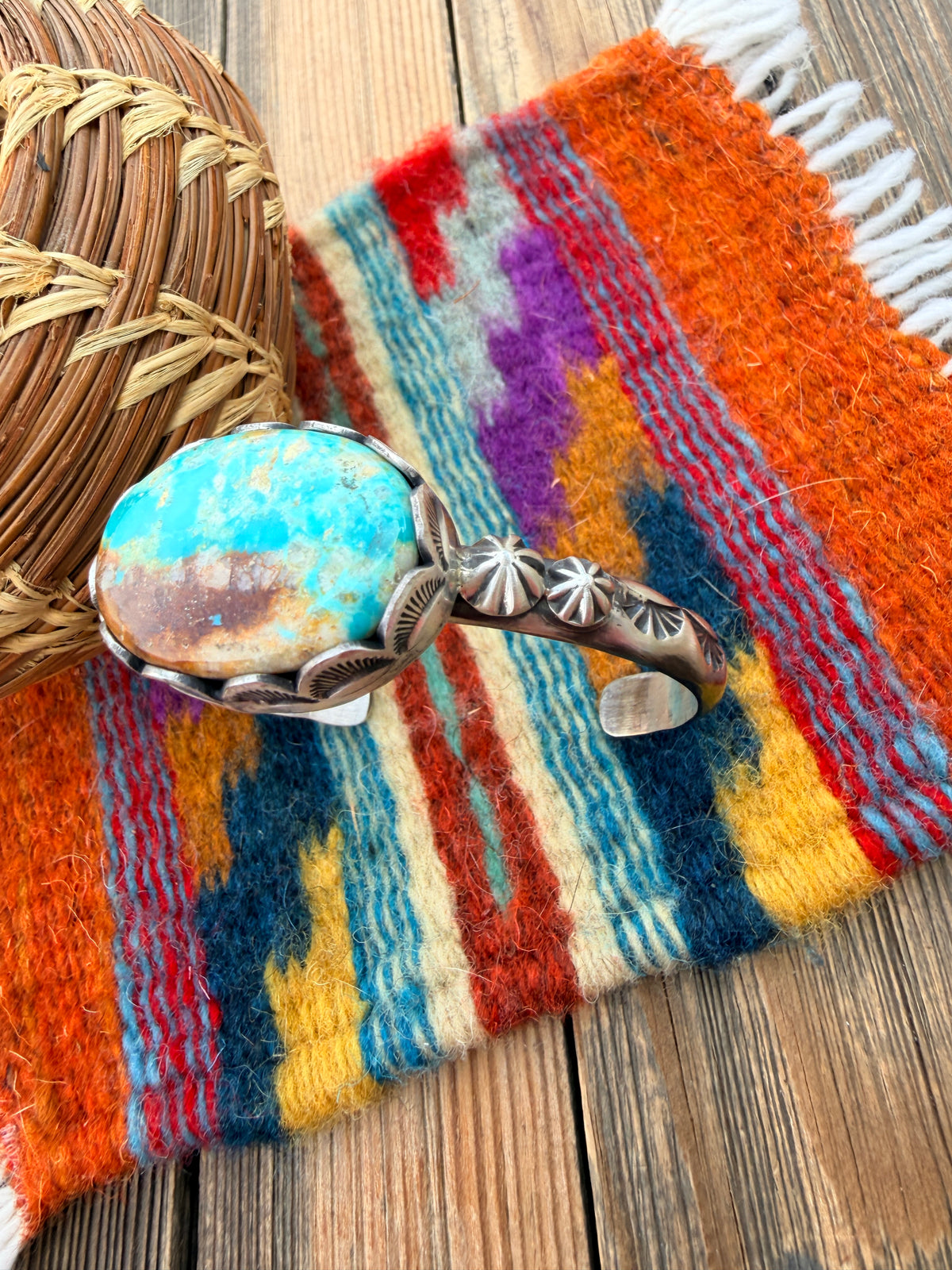 Handcrafted Turquoise & Sterling Silver Cuff Bracelet by Charles Johnson
