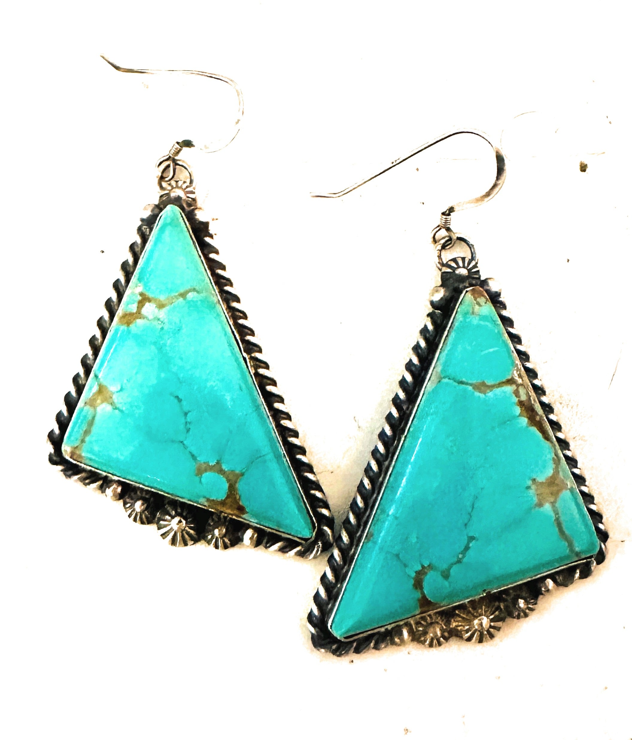 Navajo Number 8 Turquoise And Sterling Silver Dangle Earrings