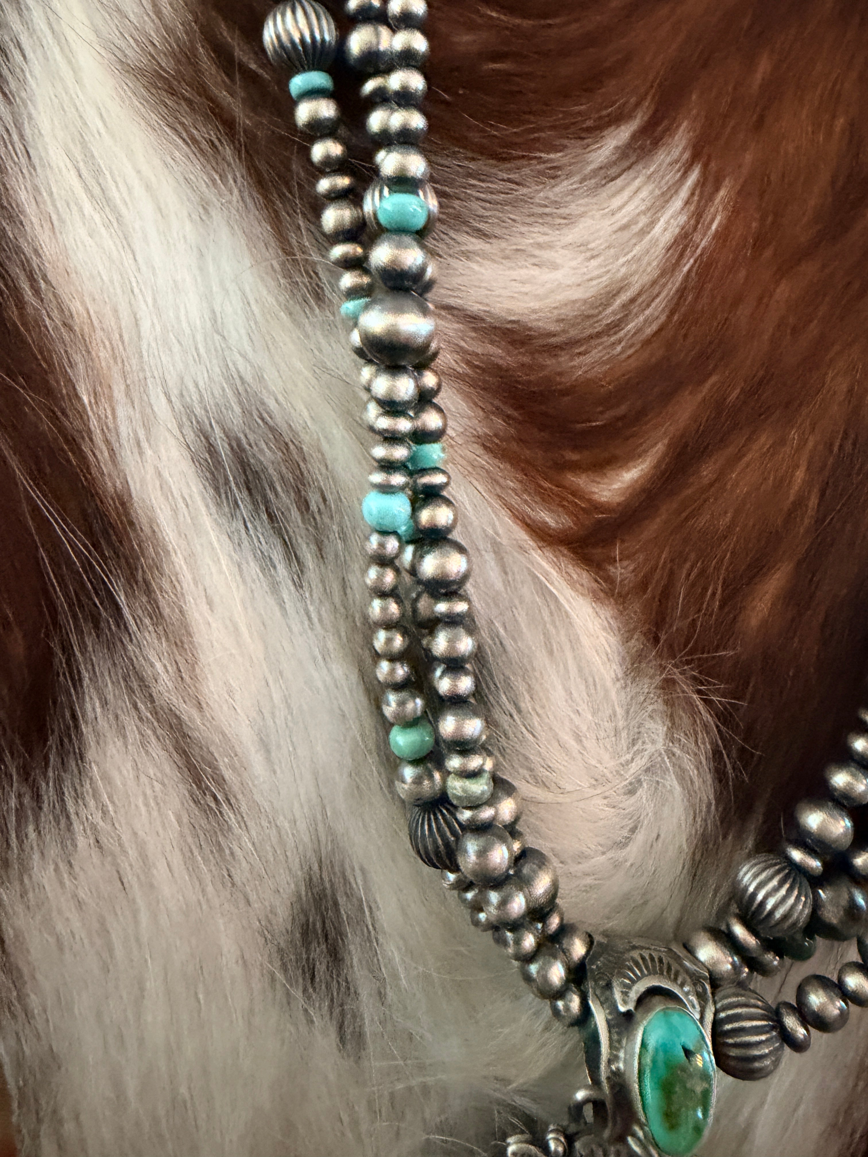 Handcrafted Sonoran Mountain Turquoise & Sterling Silver Beaded Necklace by Gilbert Tom