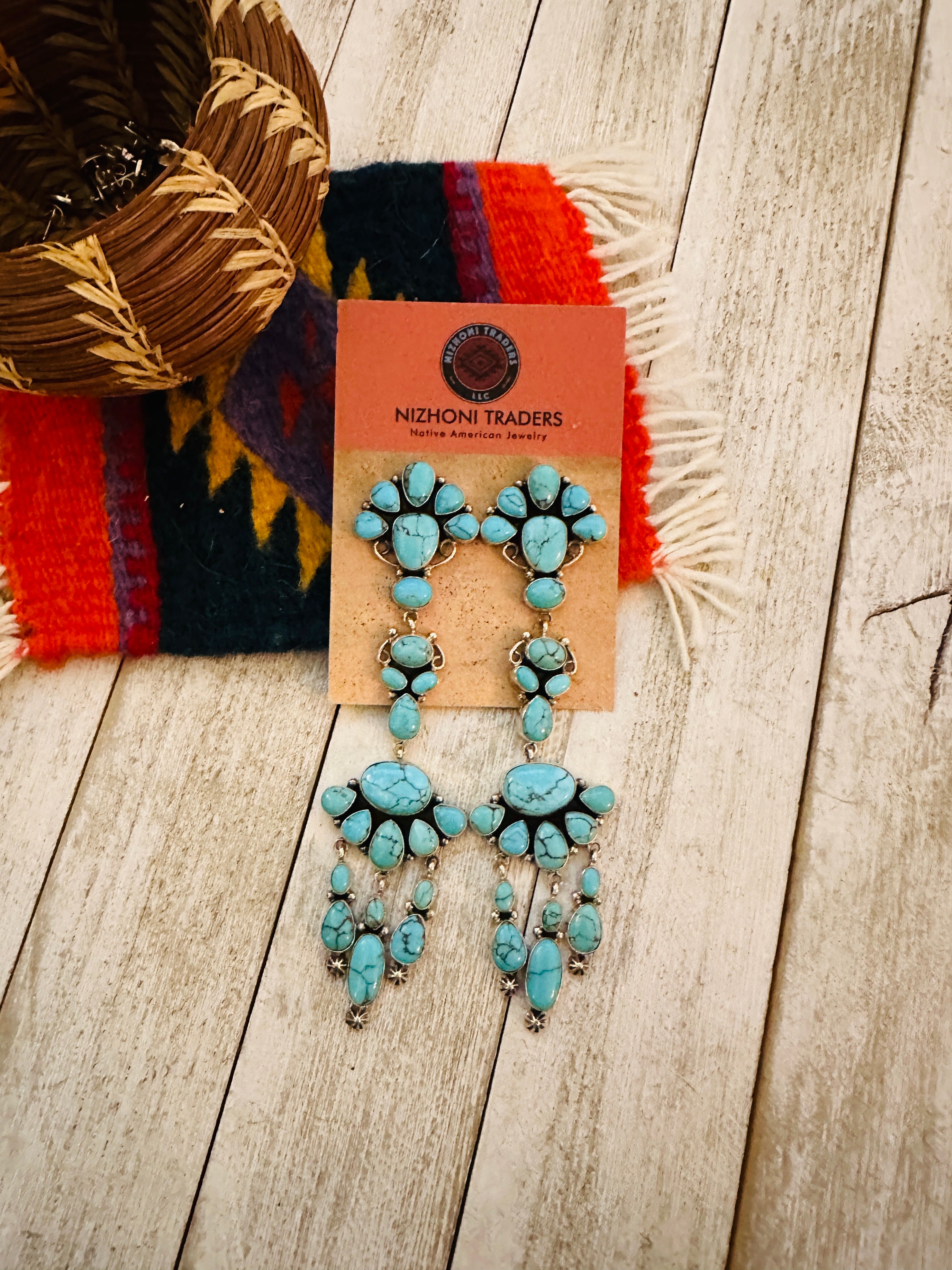 Navajo Turquoise & Sterling Silver Chandelier Dangle Earrings