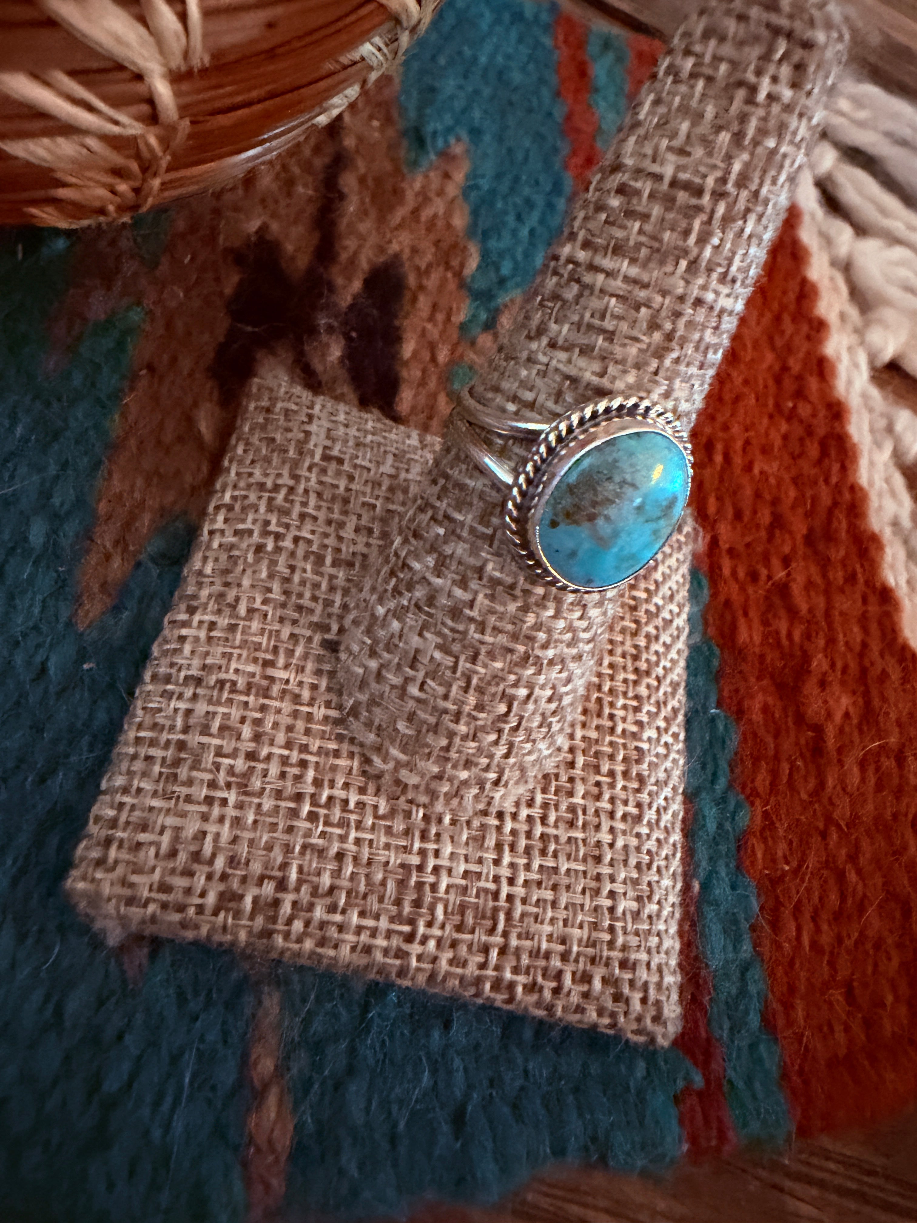 Handcrafted Turquoise & Sterling Silver Ring Size 8