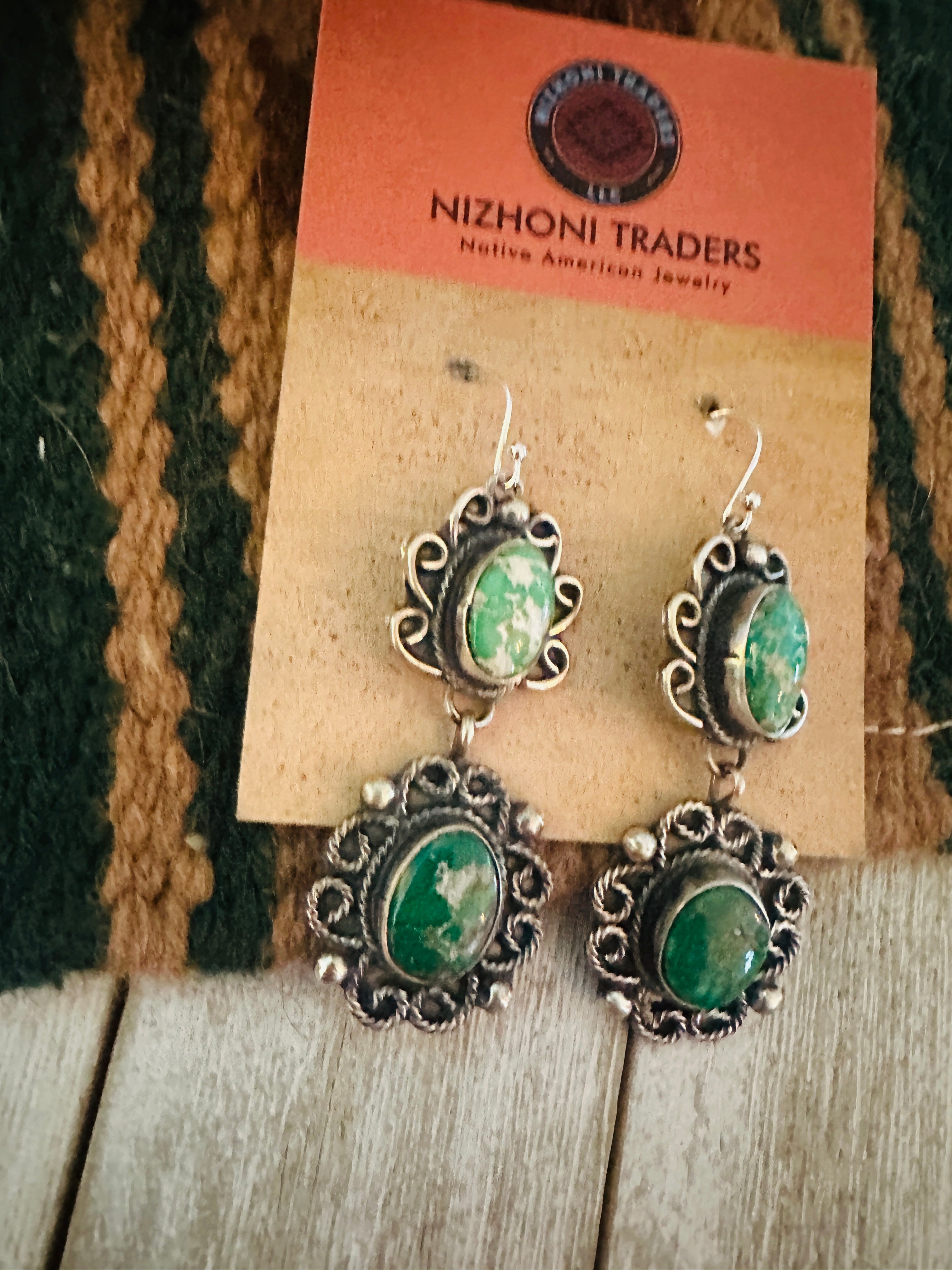Navajo Turquoise & Sterling Silver Dangle Earrings by Sheila Becenti