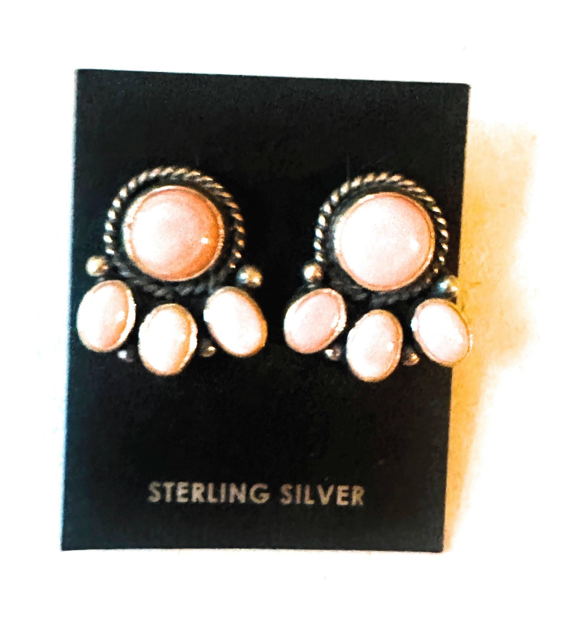 Navajo Sterling Silver & Queen Pink Conch Cluster Post Earrings