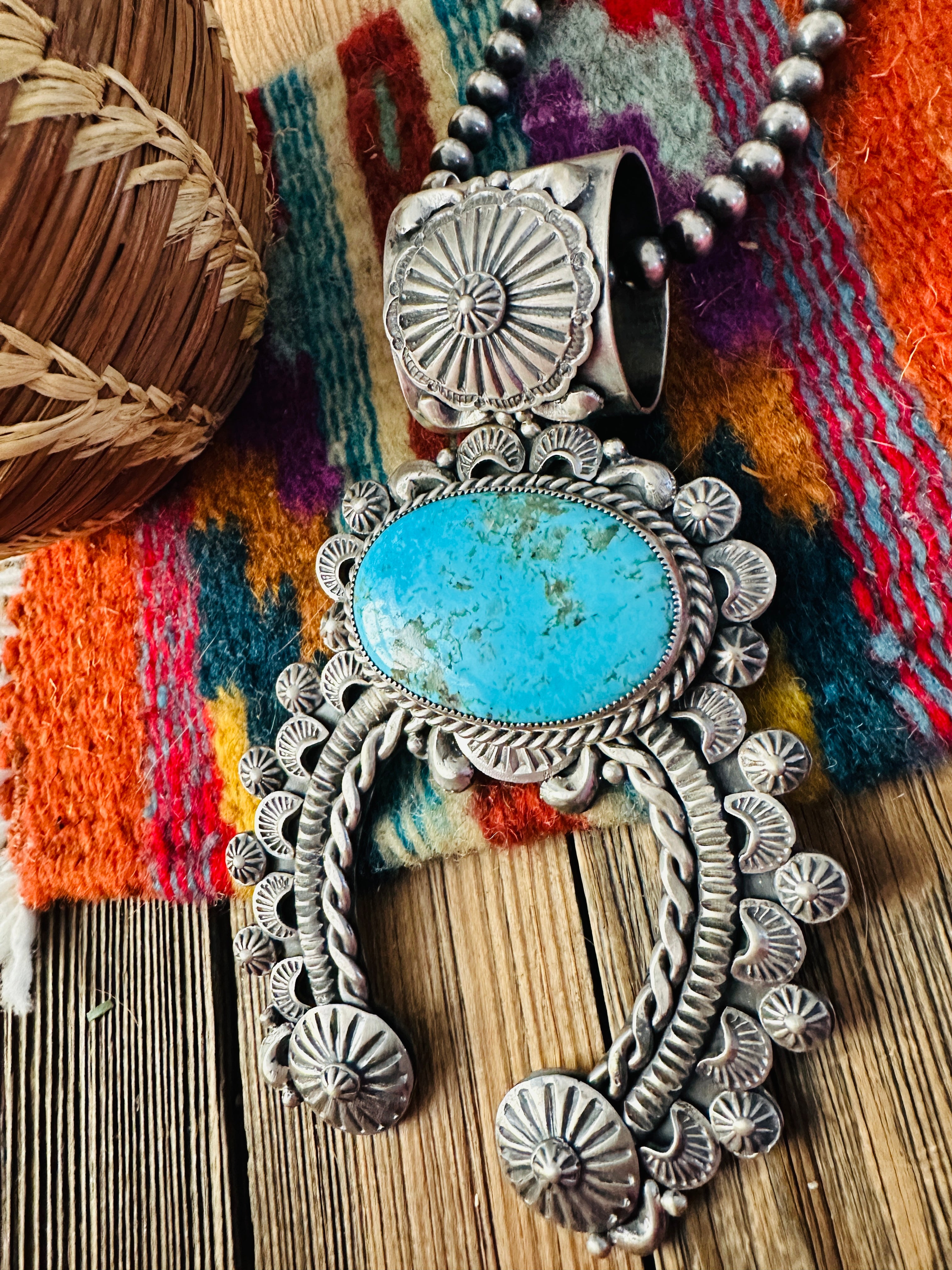 Handcrafted Sterling Silver & Turquoise Naja Pendant