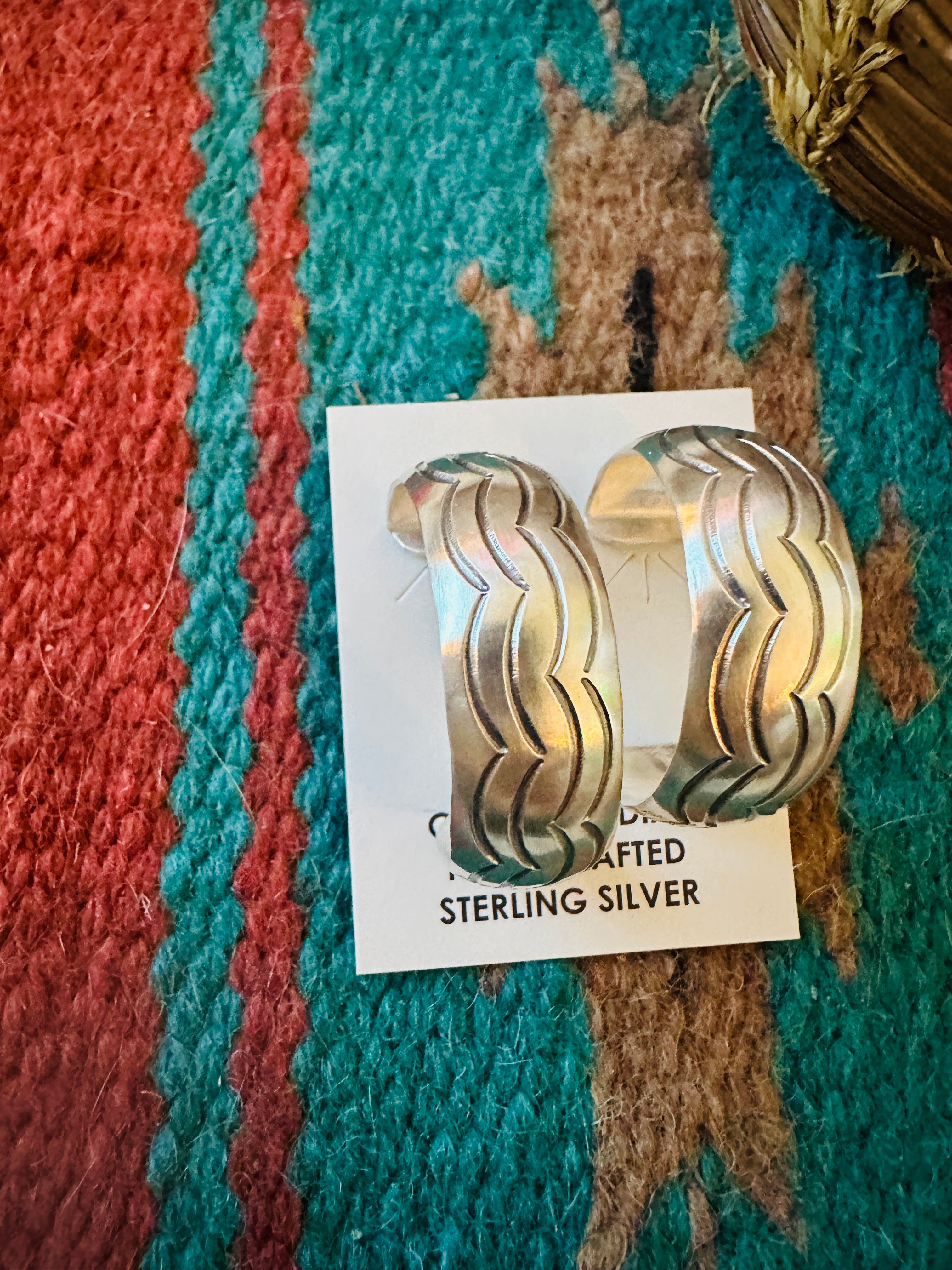 Hand Stamped Sterling Silver Hoop Earrings