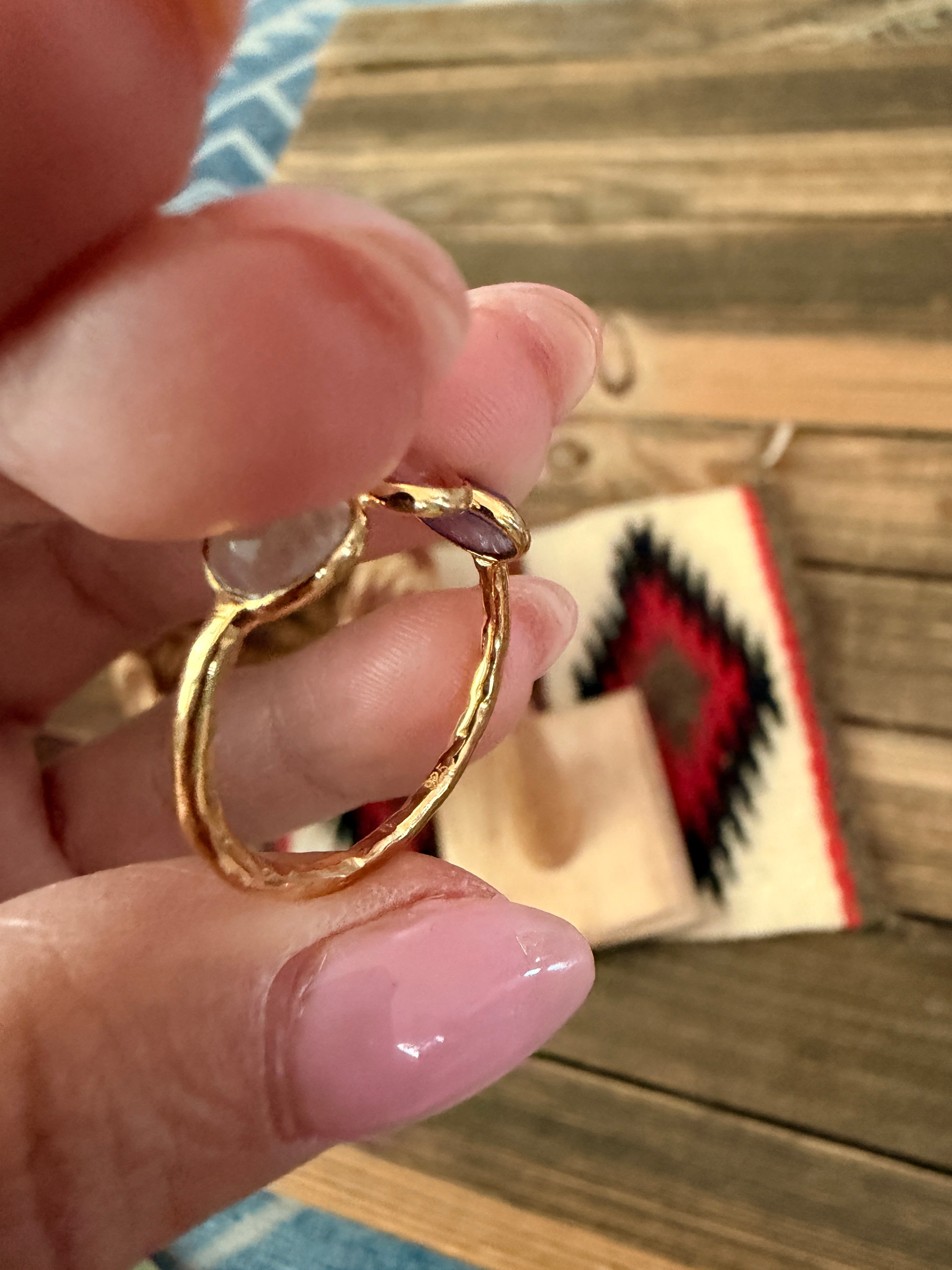 Handmade 18K Gold Vermeil Sterling Silver & Multi Stone Ring Size 8