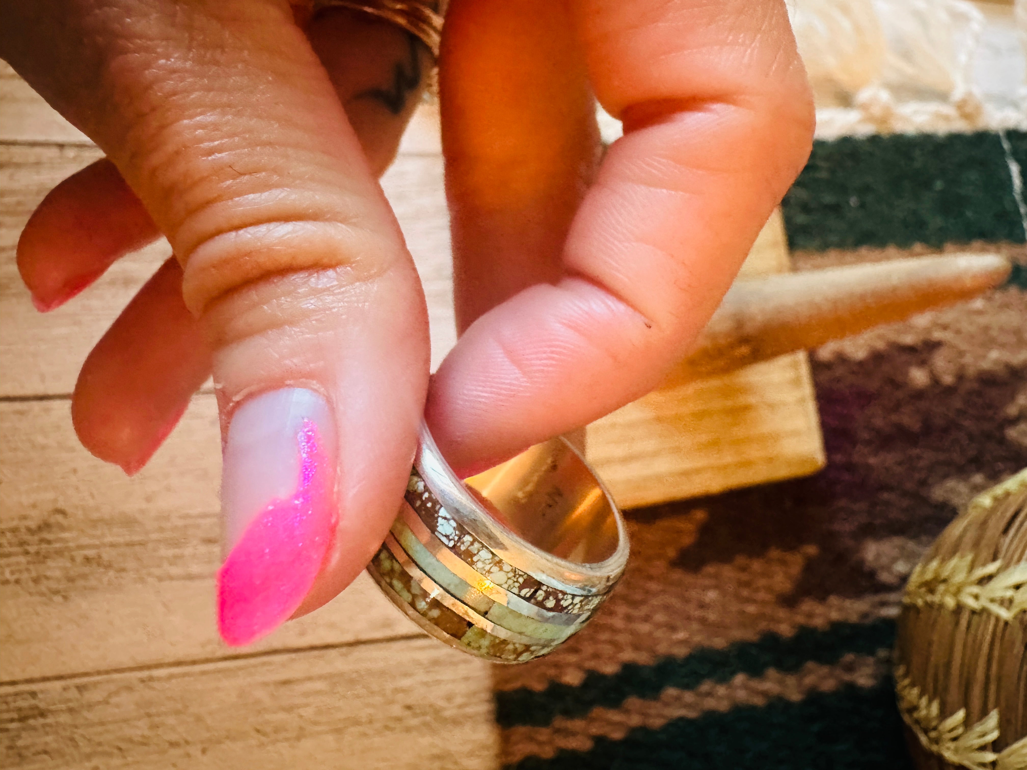 Navajo Sterling Silver & Turquoise Inlay Band Ring