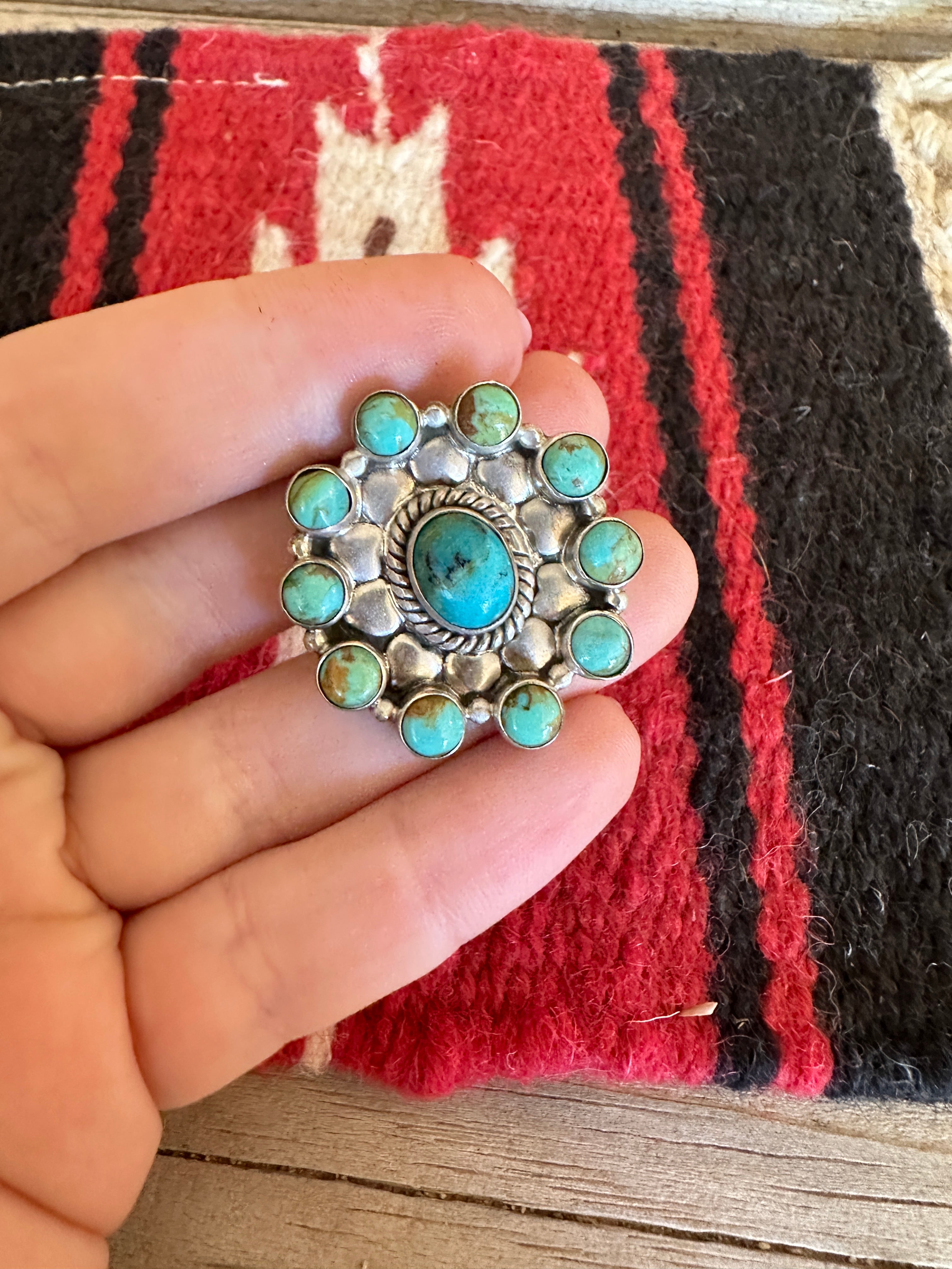 Handmade Turquoise And Sterling Silver Adjustable Ring