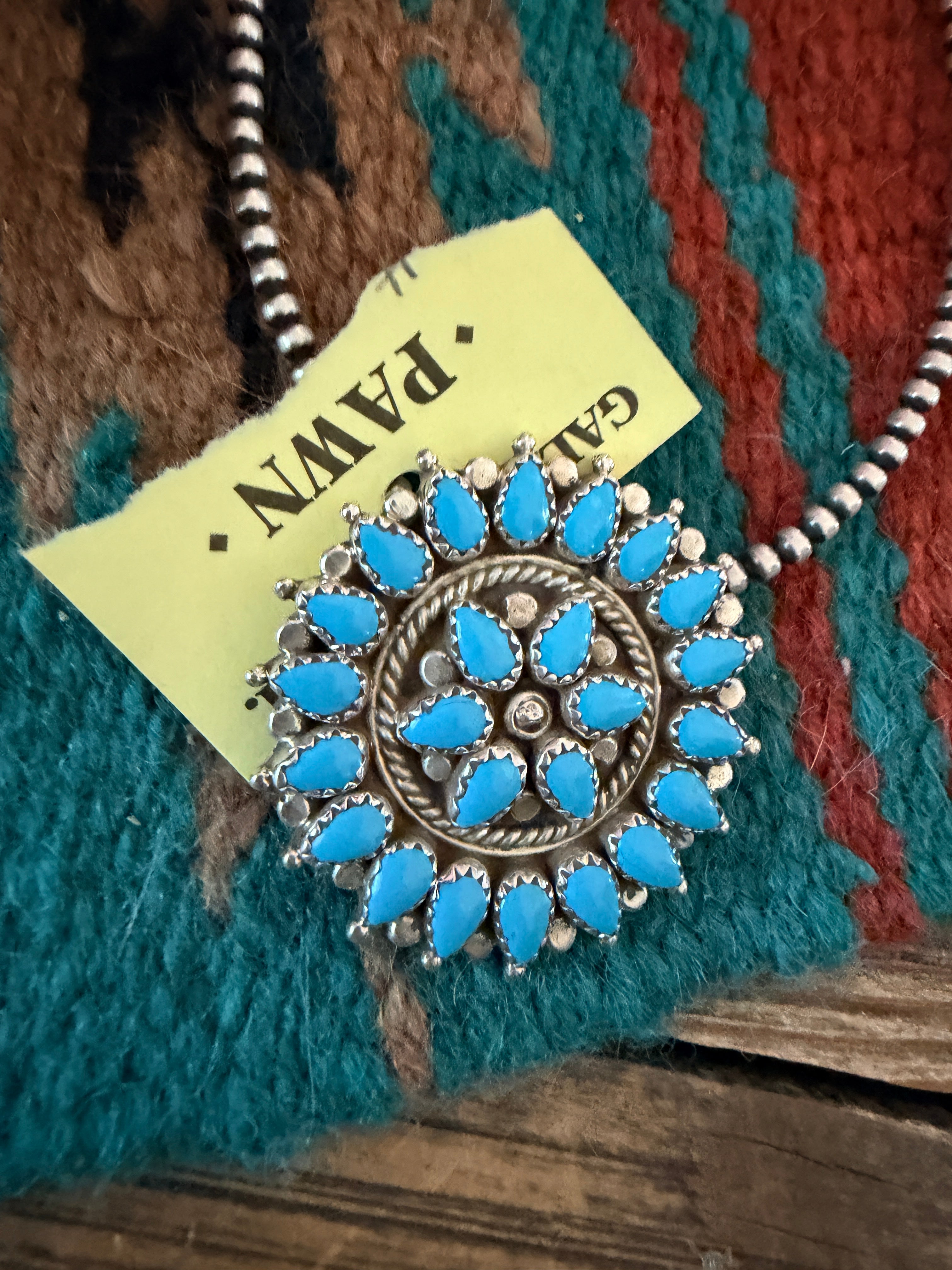 Old Pawn Handcrafted Turquoise and Sterling Silver Cluster Pendant
