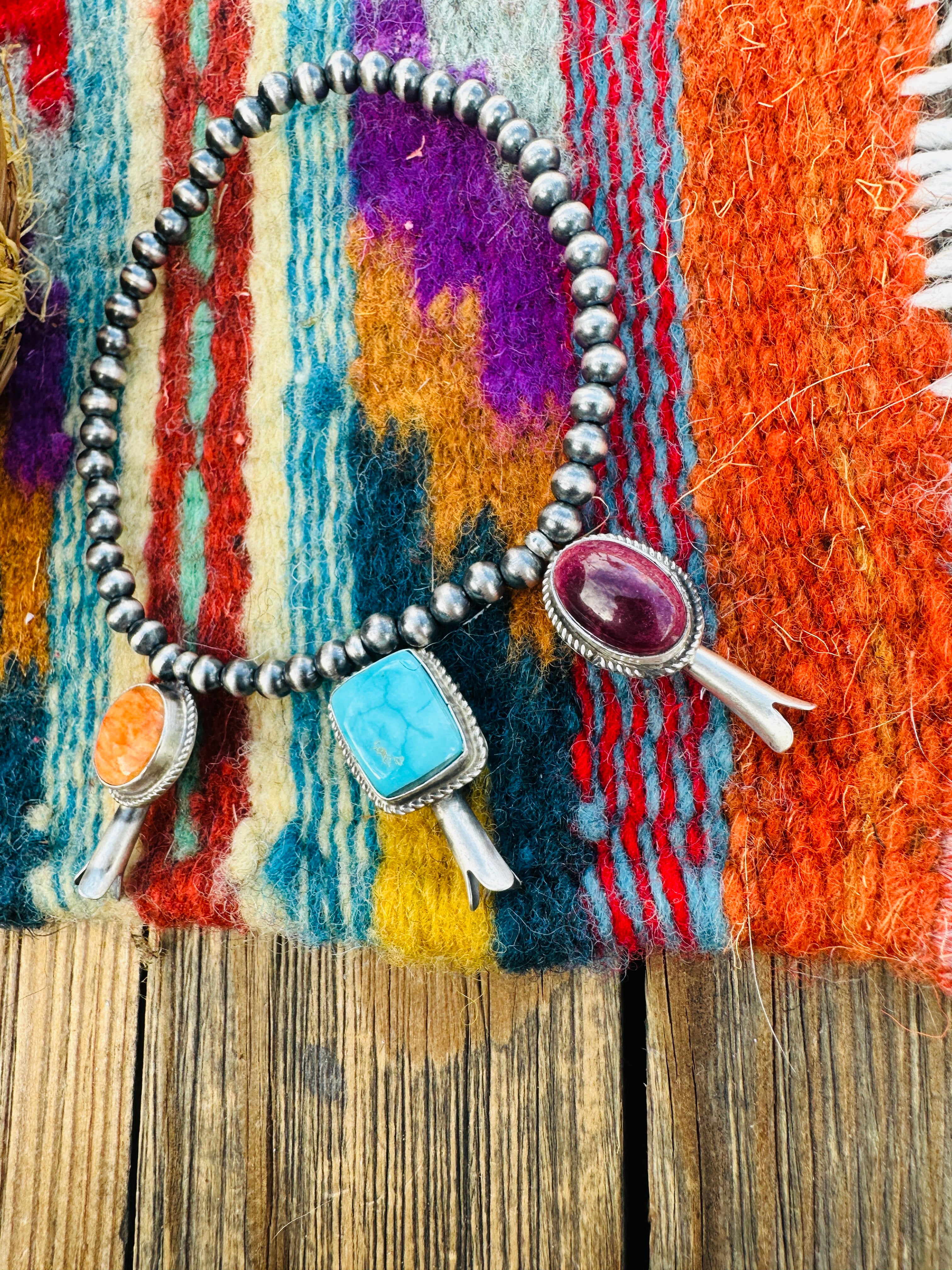 Handcrafted 3mm Sterling Silver Pearl, Turquoise & Spiny Oyster Blossom Stretch Bracelet