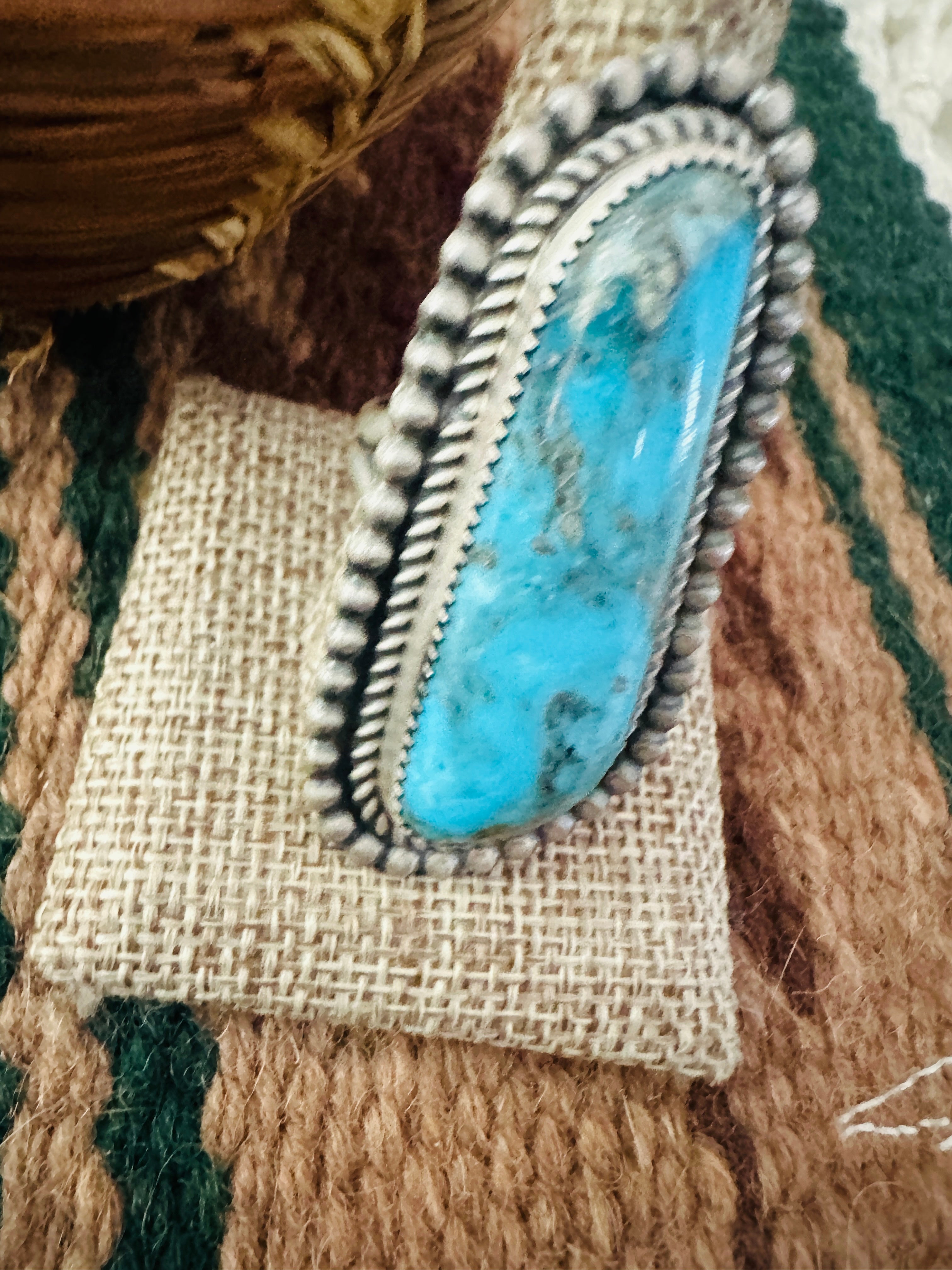 Hand Crafted Turquoise & Sterling Silver Ring Size 10 by Leslie Nez