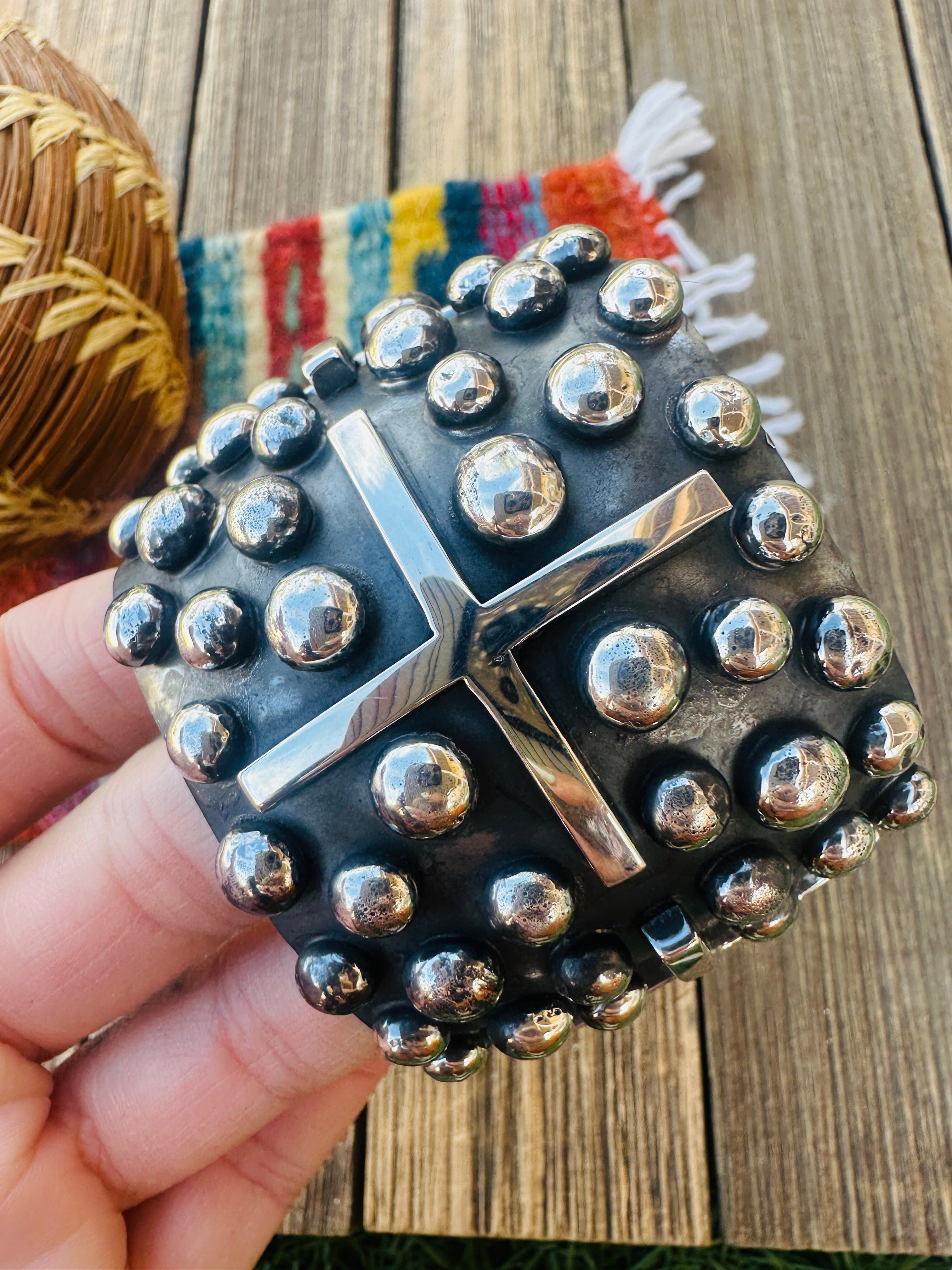 Handcrafted Sterling Silver Cross Cuff Bracelet By Chimney Butte