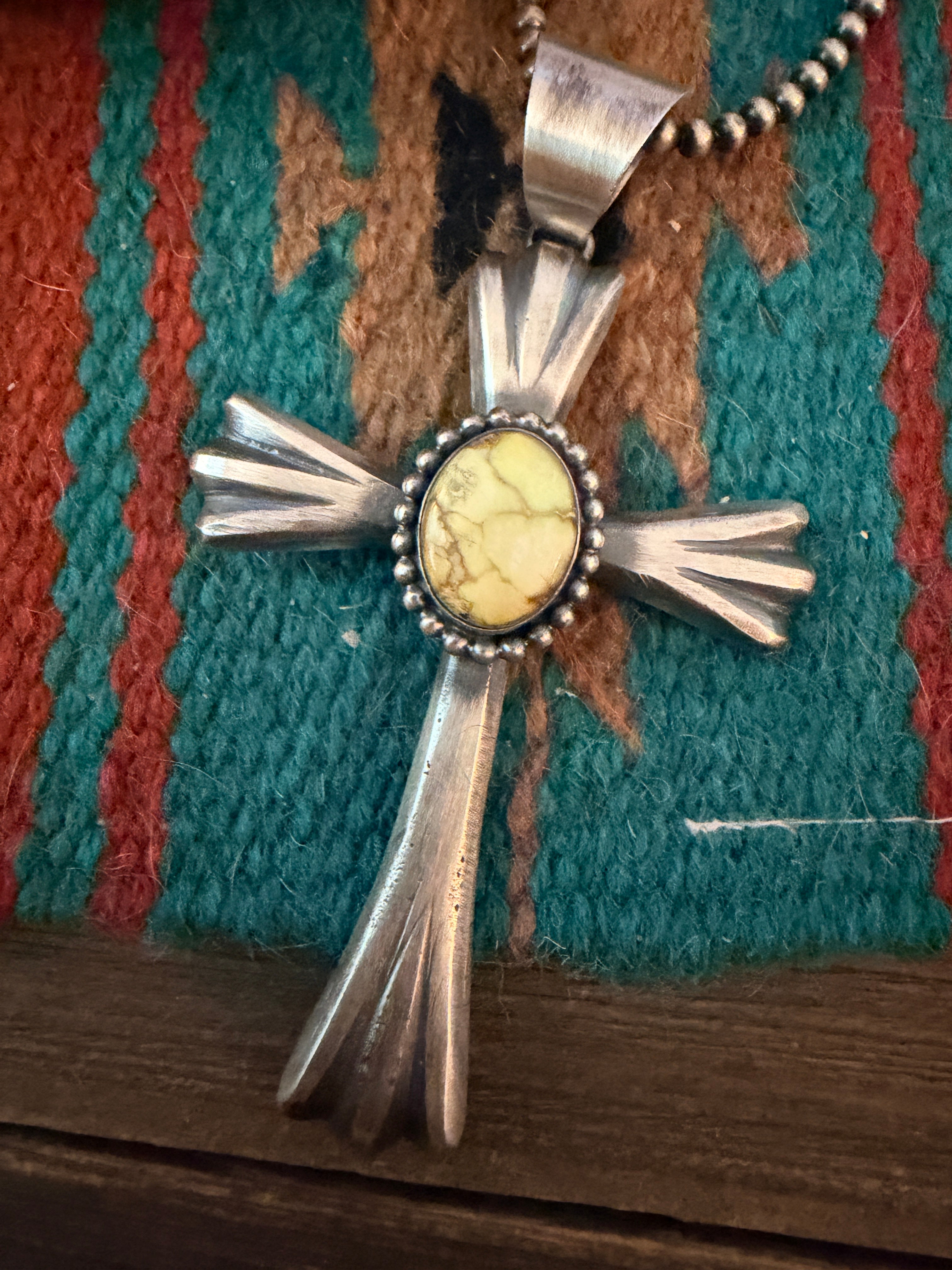 Handcrafted Palomino Turquoise & Sterling Silver Cross Pendant by Chimney Butte