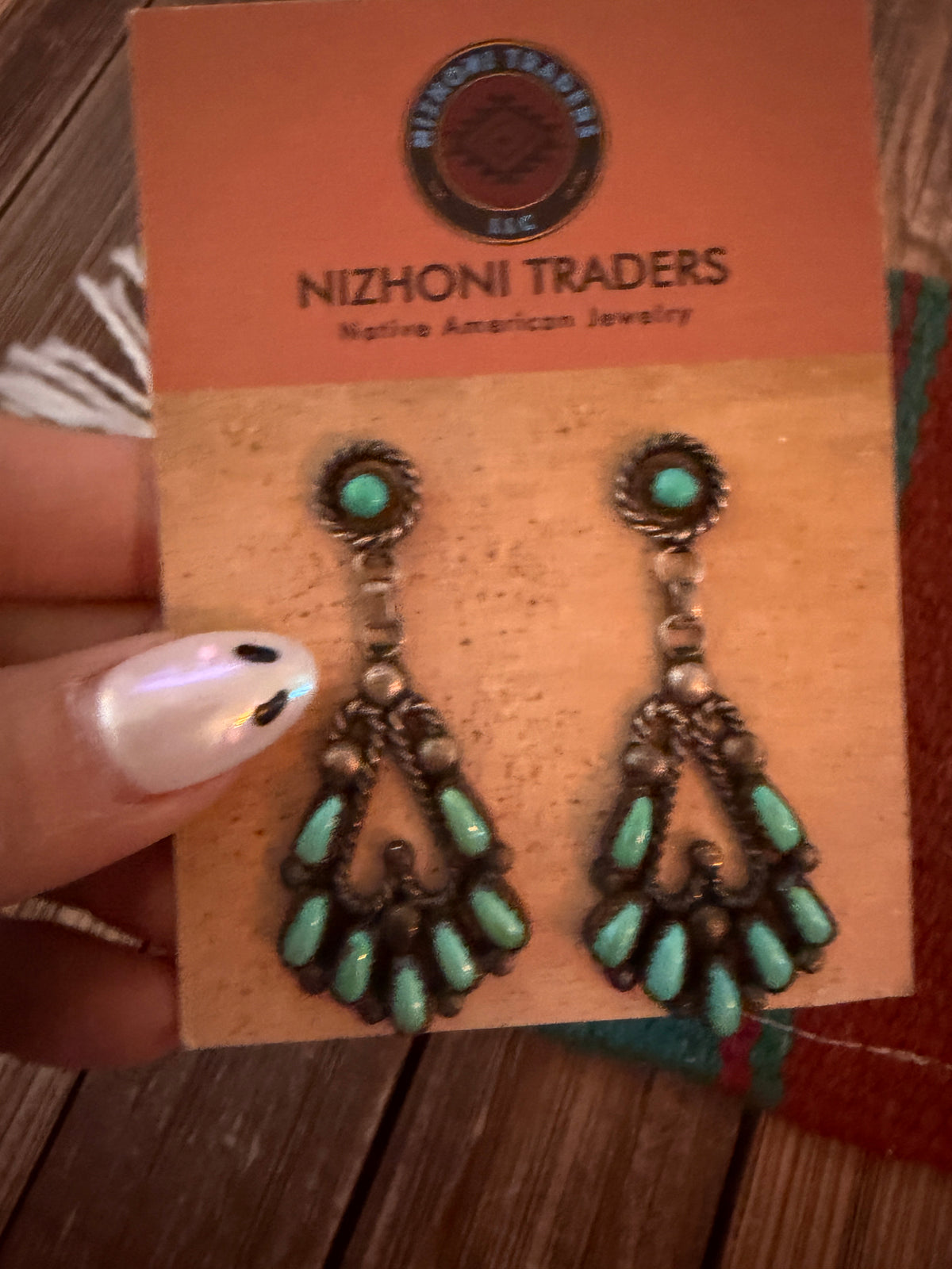 Old Pawn Handcrafted Sterling Silver & Turquoise Needlepoint Dangle Earrings