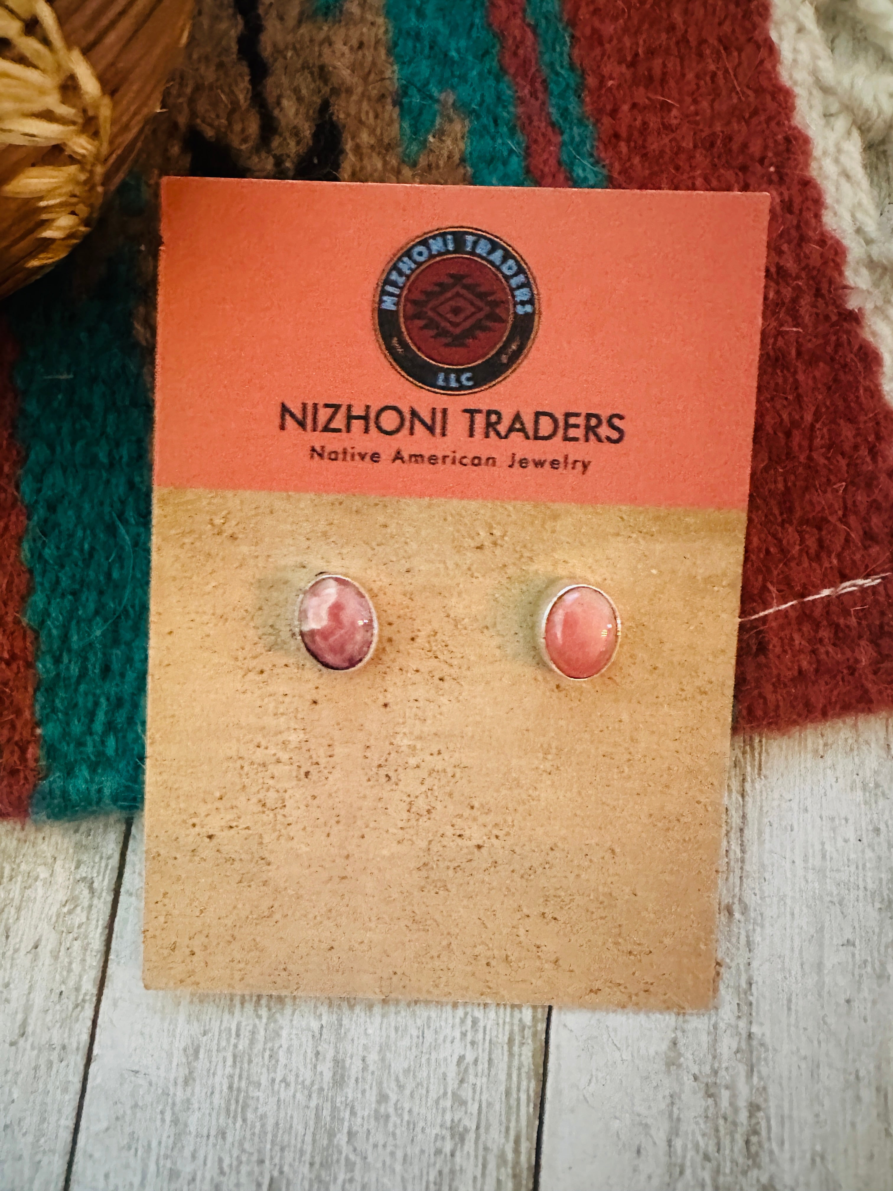 Navajo Rhodochrosite and Sterling Silver Stud Earrings