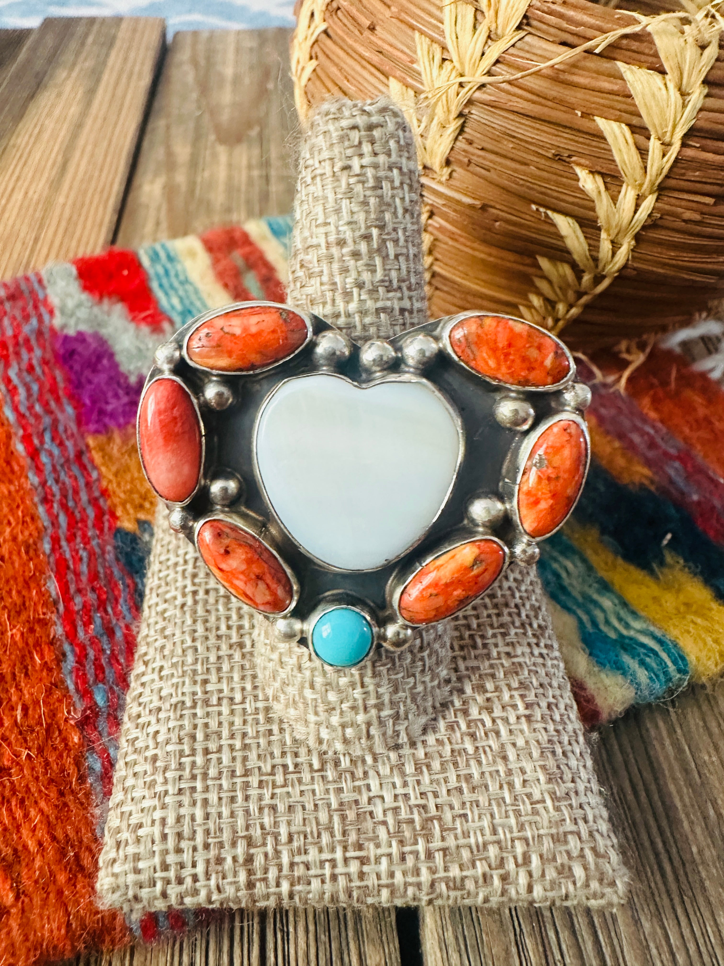 Handcrafted Multi Stone & Sterling Silver Adjustable Heart Ring by Jacqueline Silver