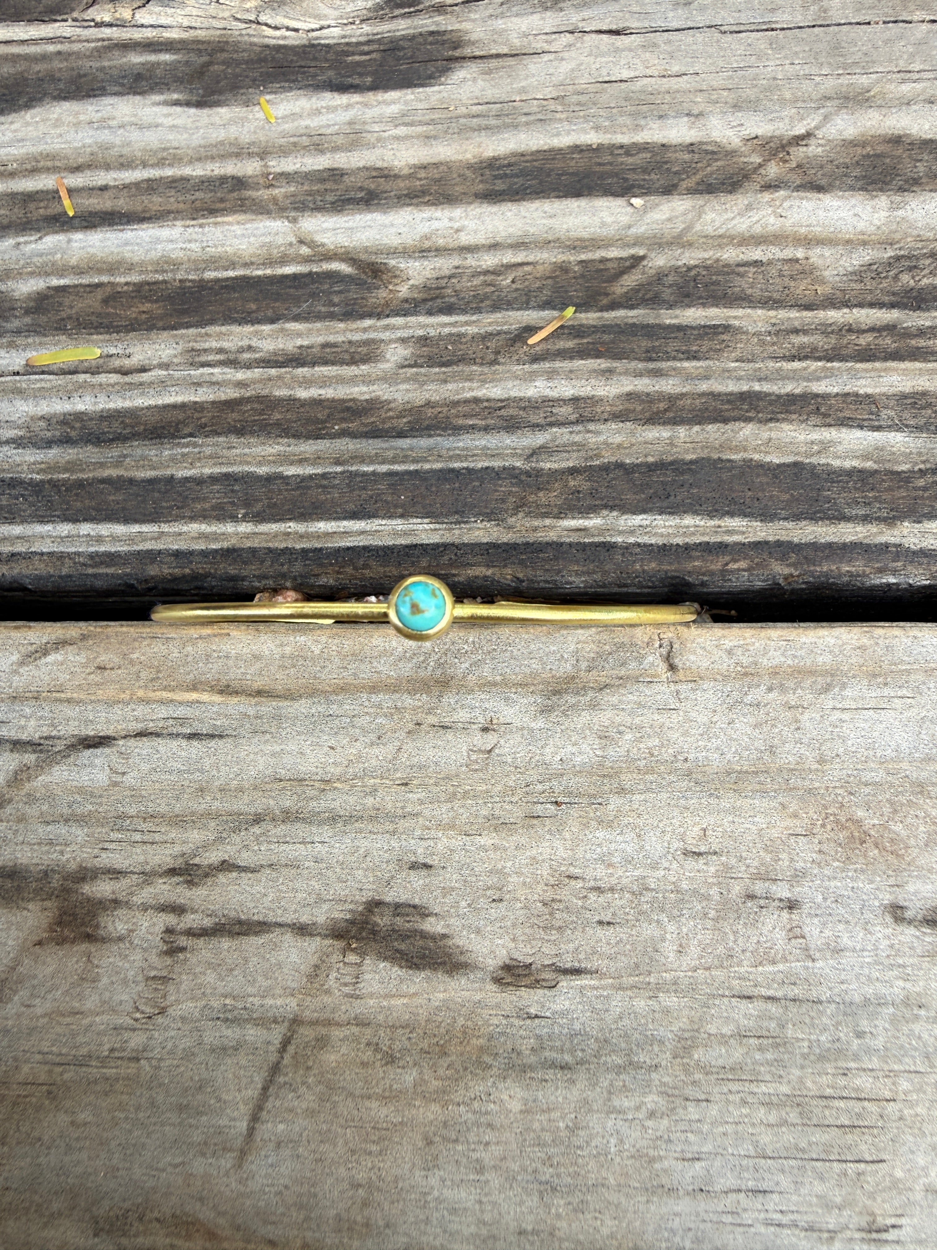 “The Golden Collection” Handmade 4mm Natural Turquoise Gold Plated Sterling Silver Adjustable Bracelet Cuff