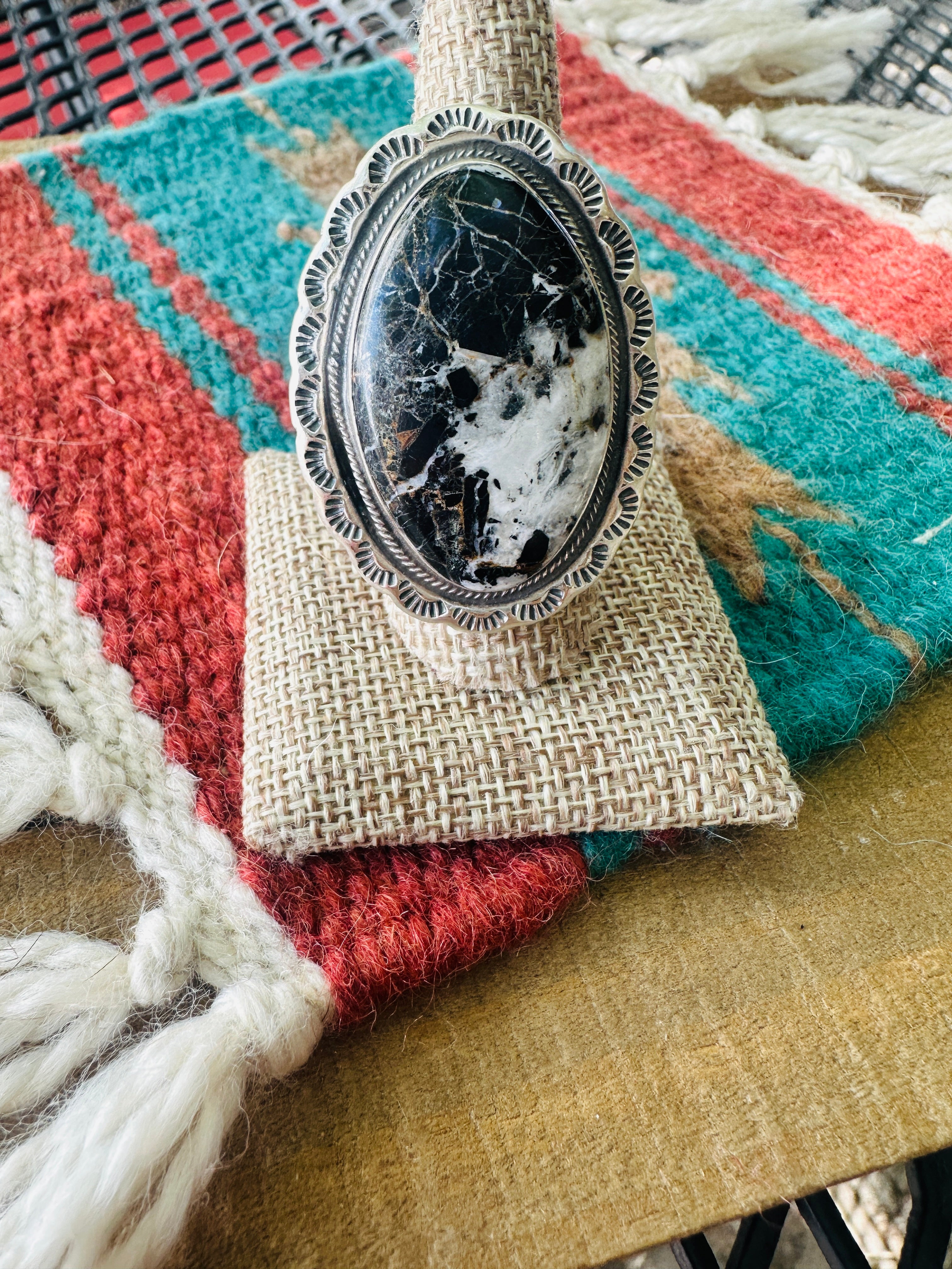 Handcrafted Sterling Silver and White Buffalo Adjustable Ring by Thomas Francisco