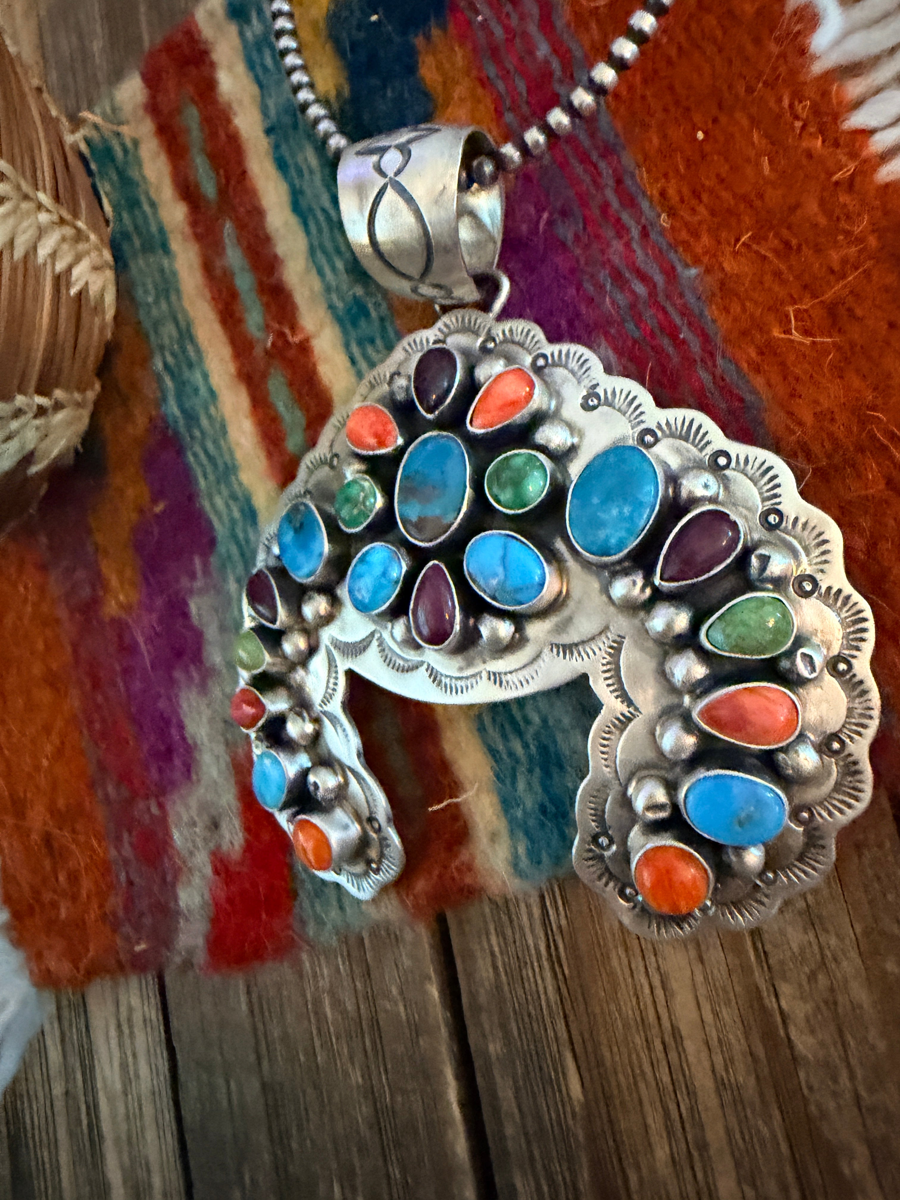 Handcrafted Sterling Silver & Multi Stone Naja Pendant by Cordell Platero