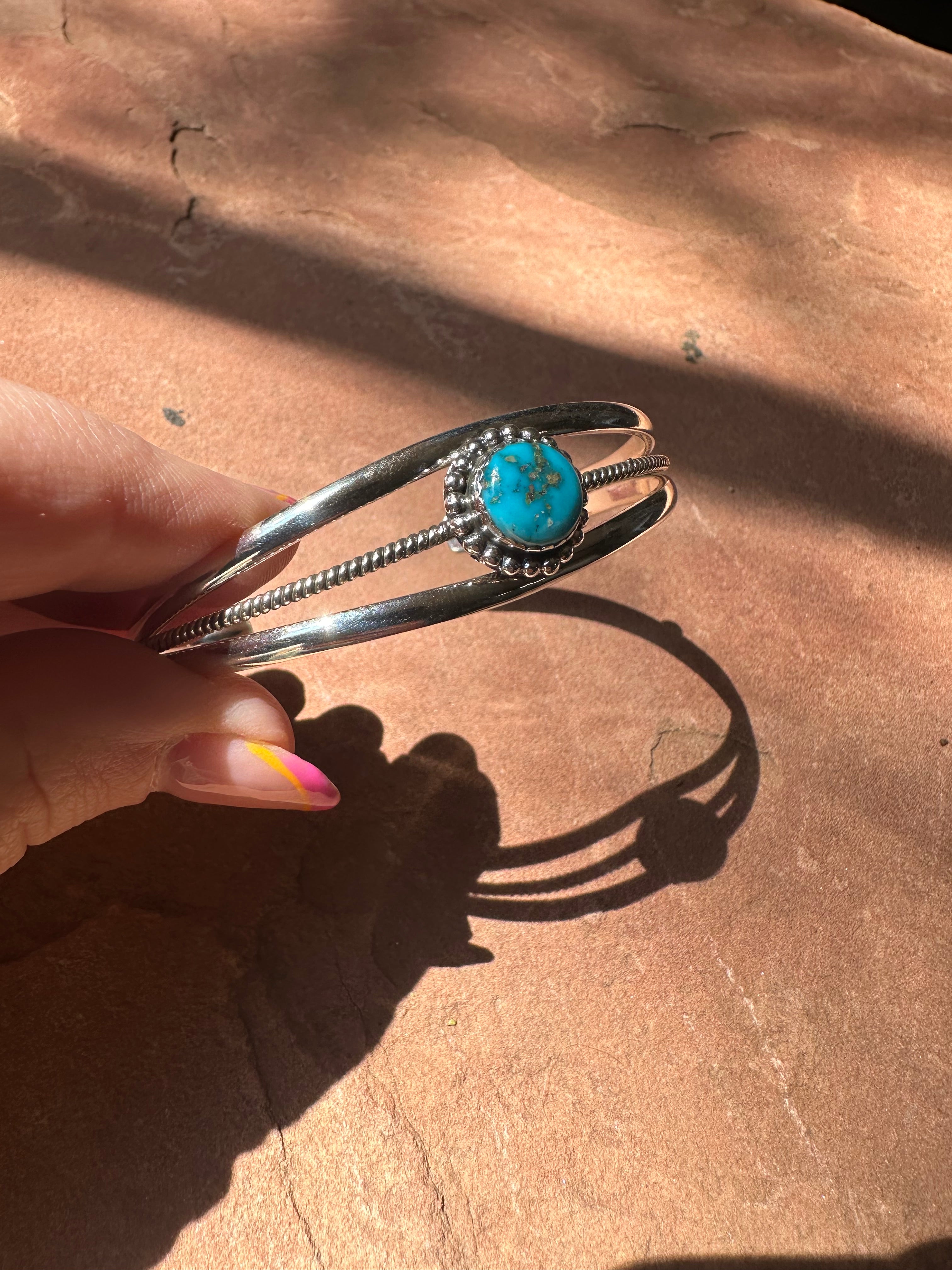 Handmade Sterling Silver & Single Stone Turquoise Adjustable Cuff Bracelet