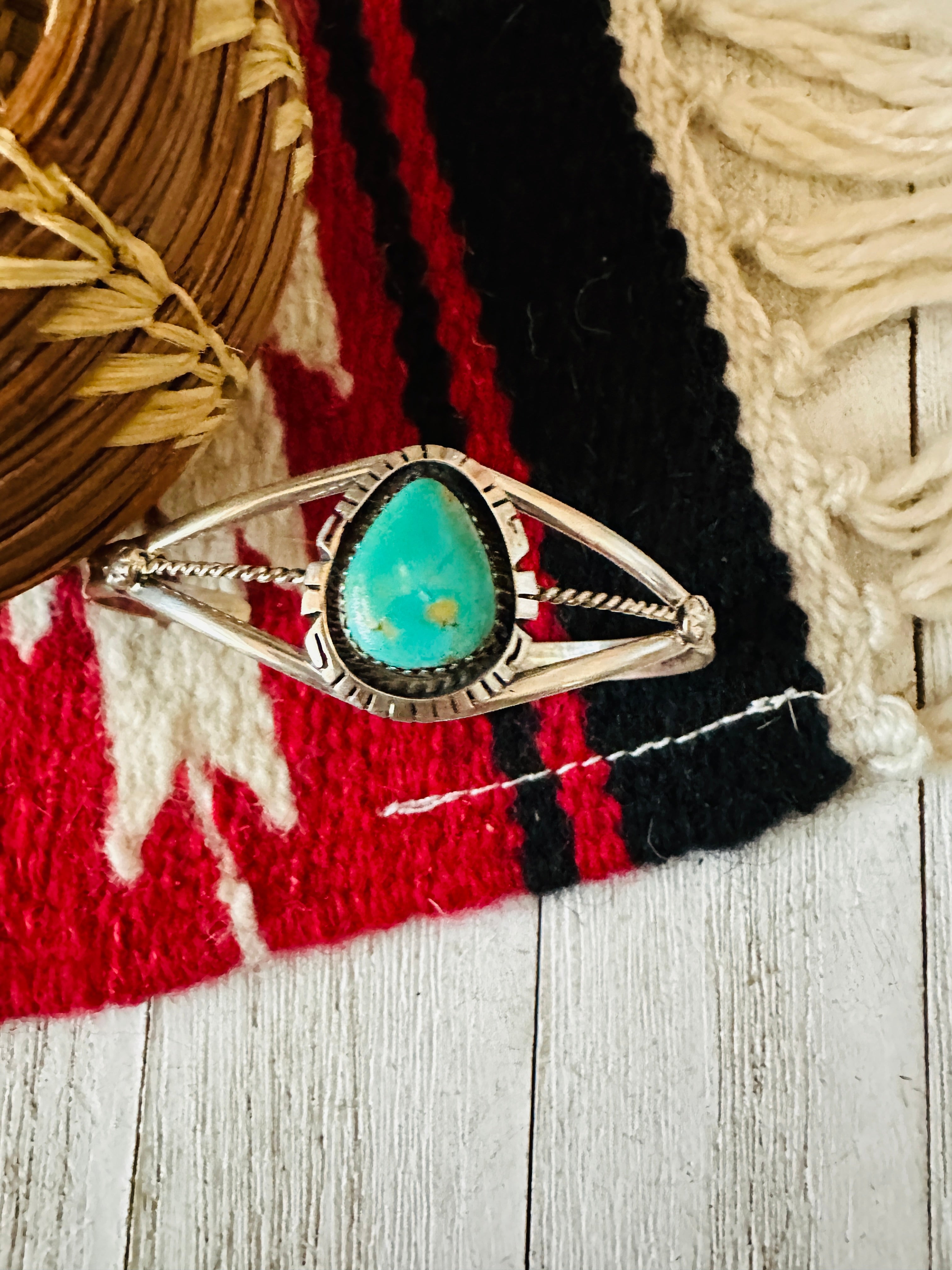 Navajo Sterling Silver & Turquoise Cuff Bracelet by Robert Shakey