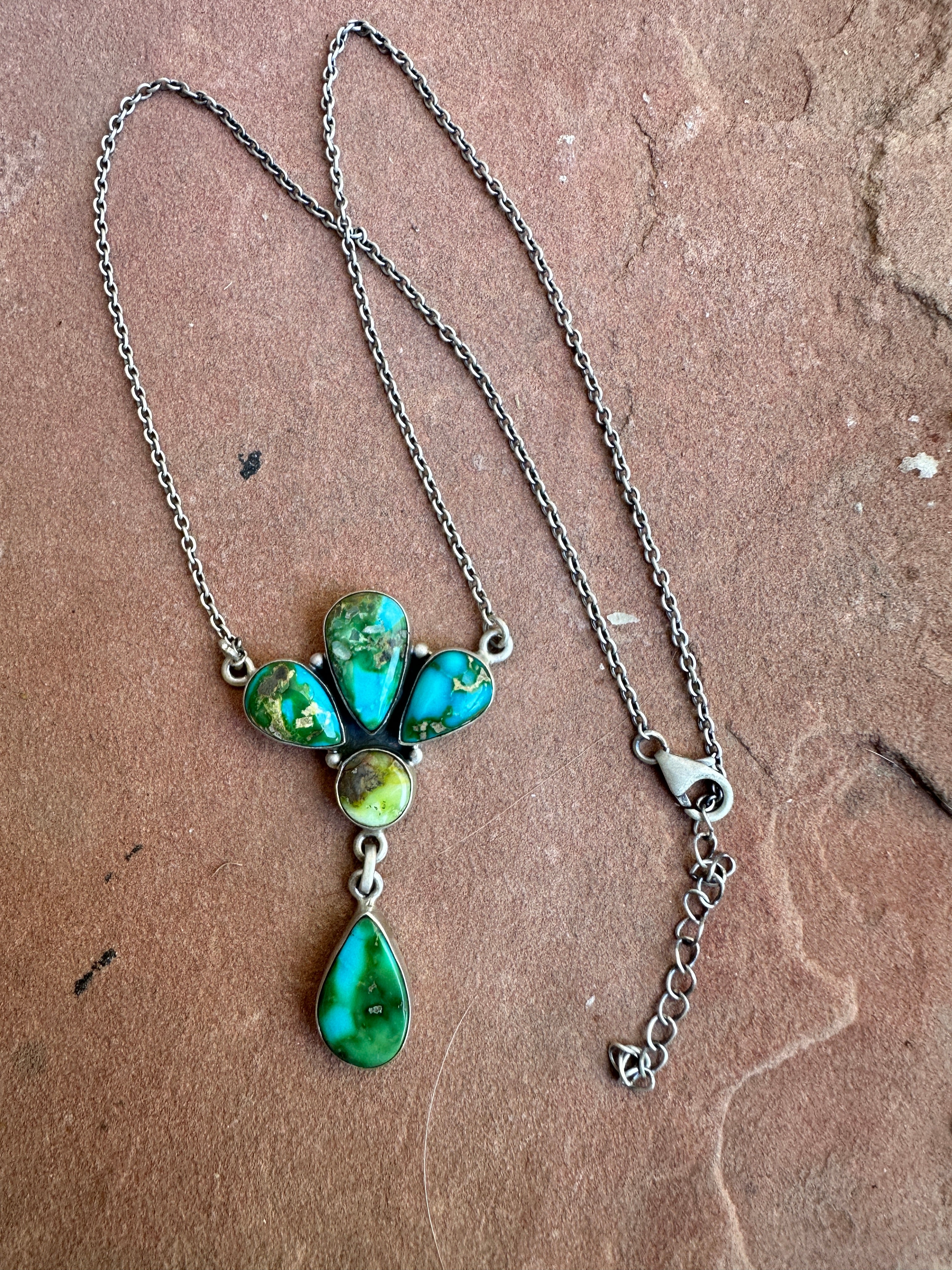 Beautiful Handmade Sterling Silver & Sonoran Mountain Turquoise & Palomino Turquoise Drop Necklace