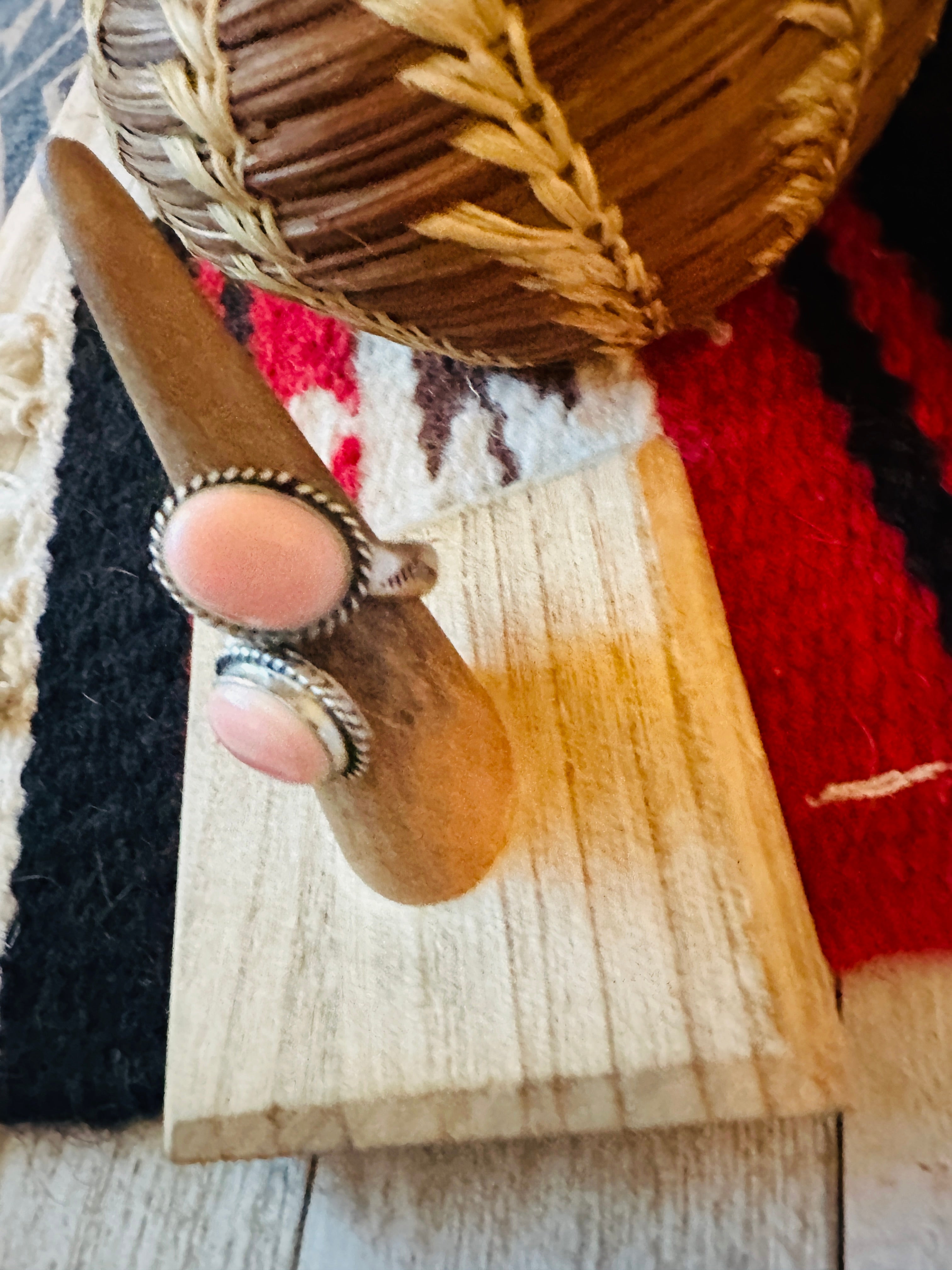 Navajo Sterling Silver & Queen Pink Conch Adjustable Ring