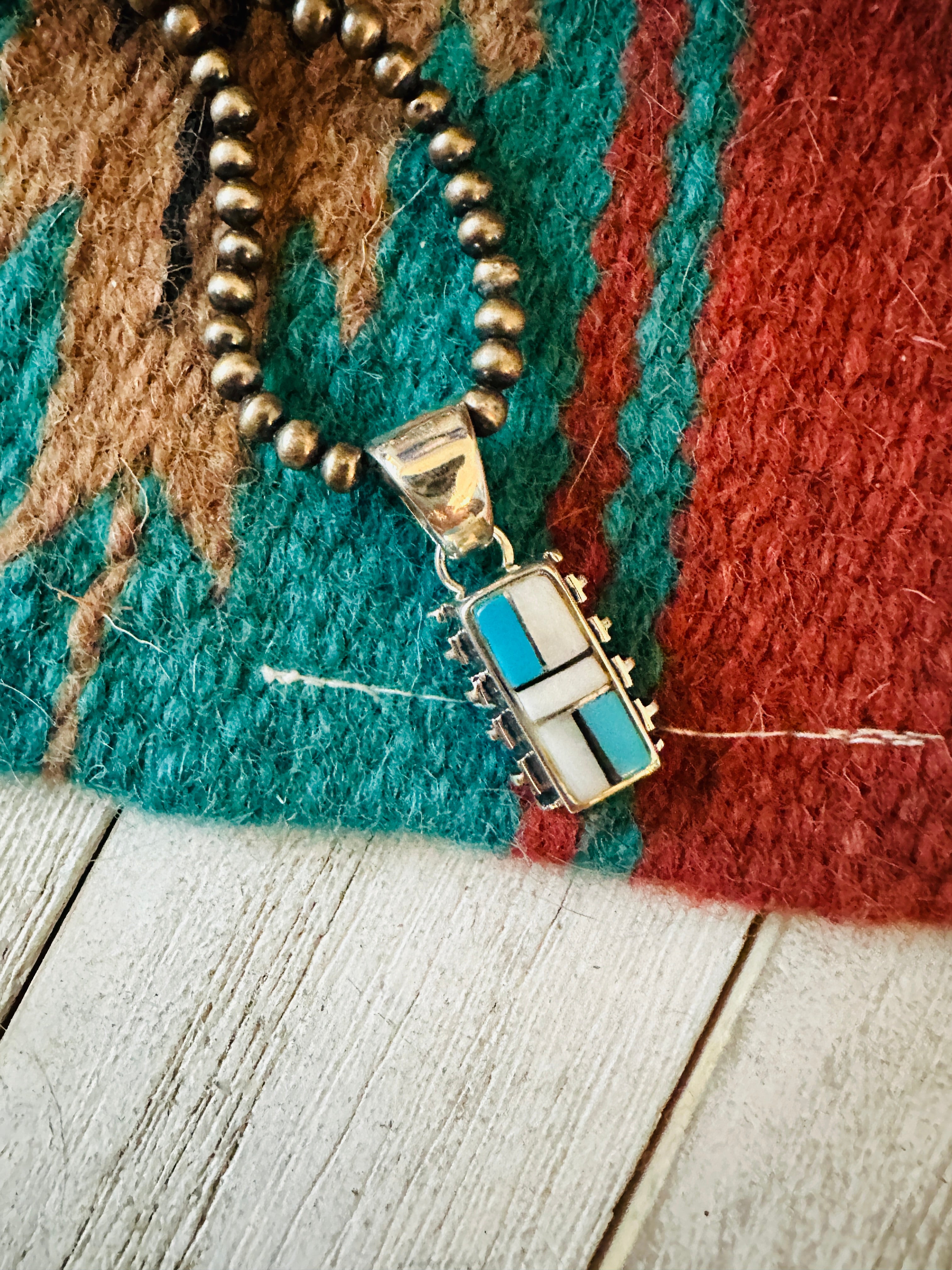 Navajo Multi Stone & Sterling Silver Inlay Pendant