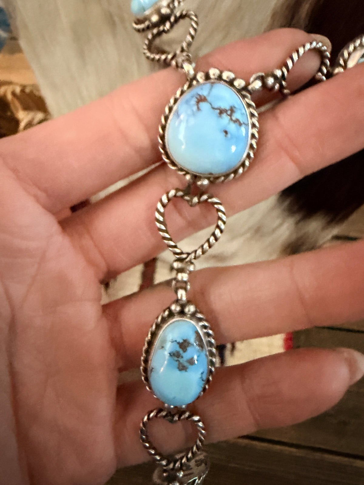 Handcrafted Golden Hills Turquoise & Sterling Silver Necklace and Earring Set by Larry Kaye