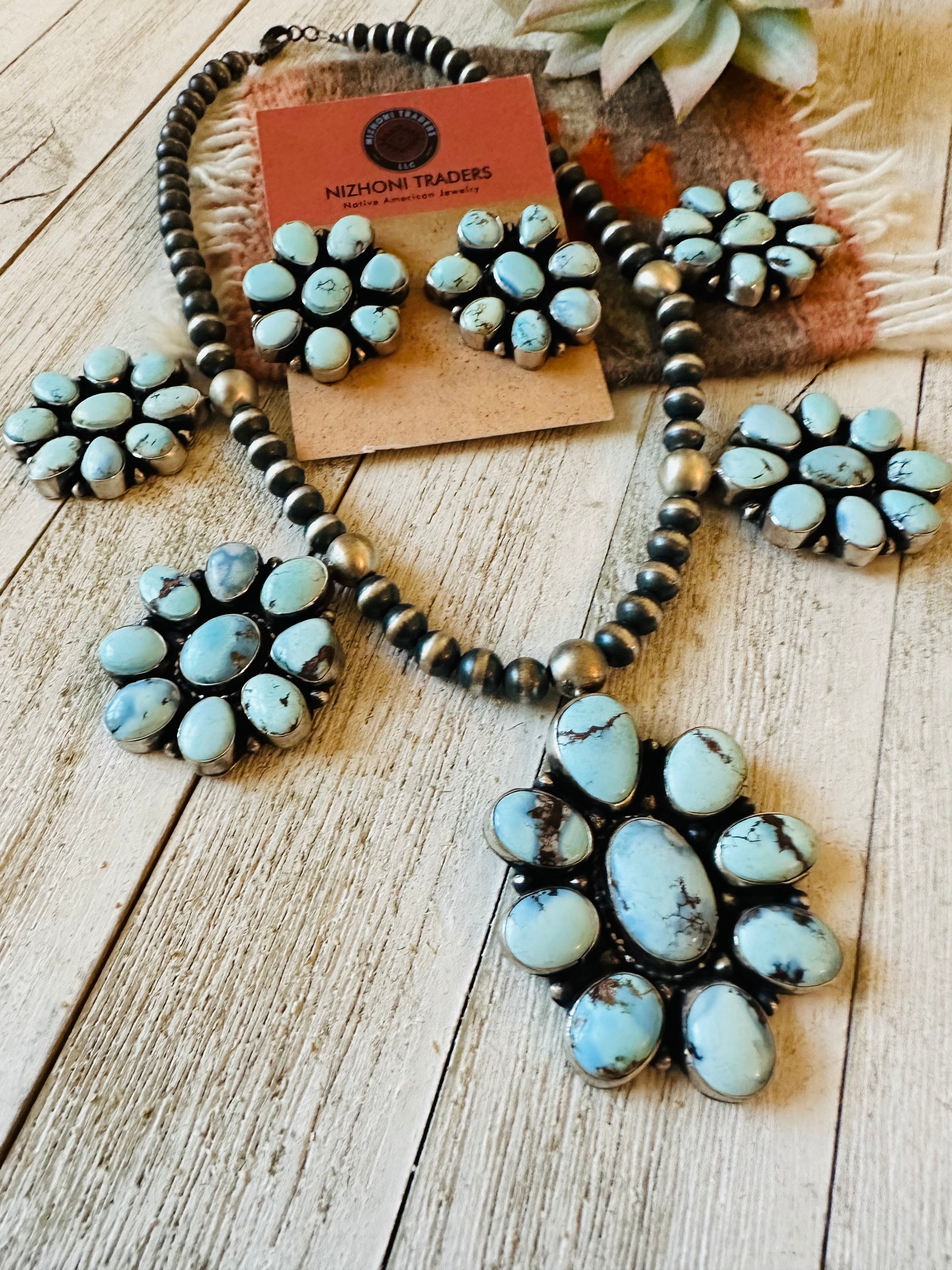 Navajo Golden Hills Turquoise & Sterling Silver Necklace Set by Sheila Becenti