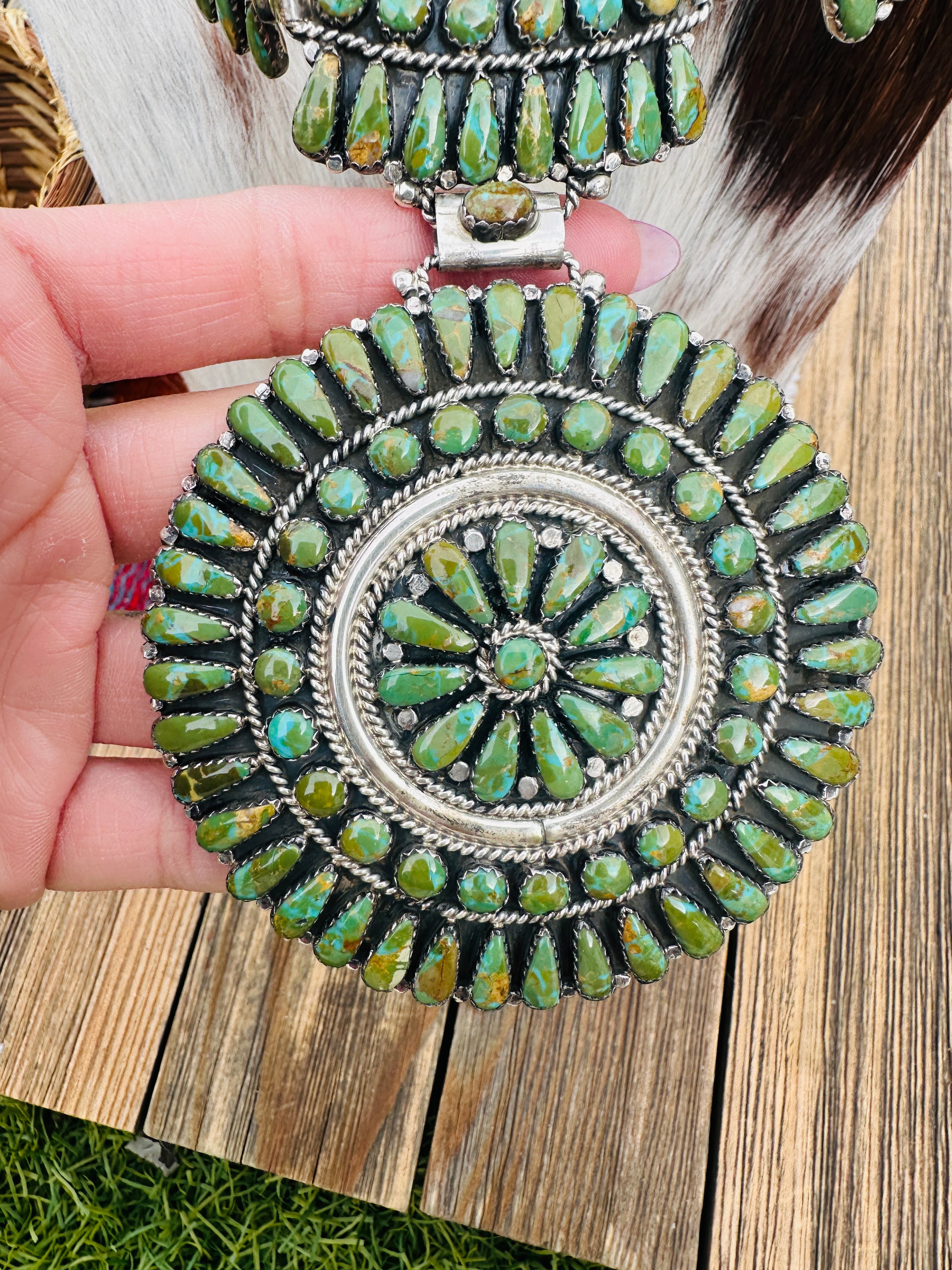 Handcrafted Royston Turquoise & Sterling Silver Cluster Necklace by Juliana Williams